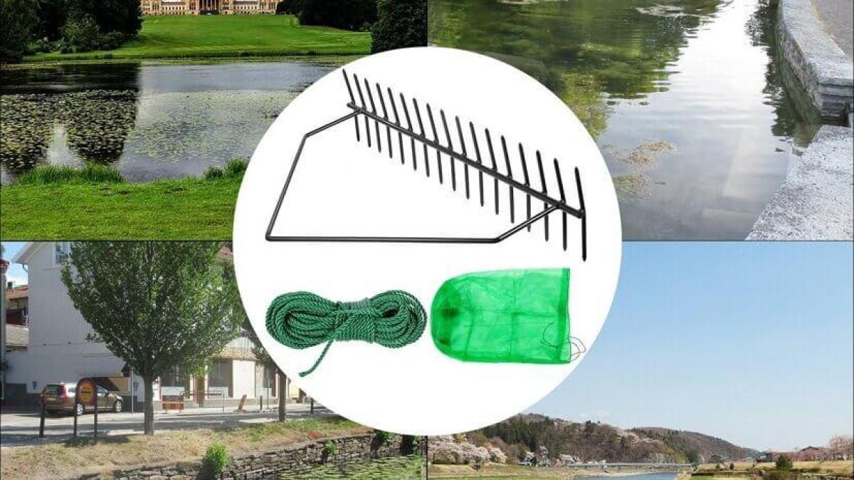 YIVIKPE Rastrello Per Erbacce Da Lago Extra Large 101,6 Cm – Manico In Alluminio 3,4 M E Corda 9,1 M, Per Stagni E Laghi - 5