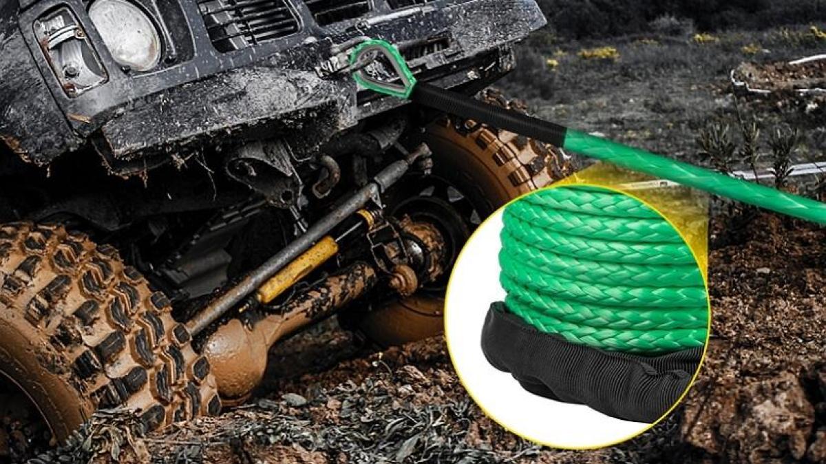 Corda Sintetica Per Verricello 6mm X 15m, Con Manicotto Protettivo E Perno In Acciaio, Resistenza 4.500 Kg - Per ATV, UTV, Jeep, Barche, Colore Nero