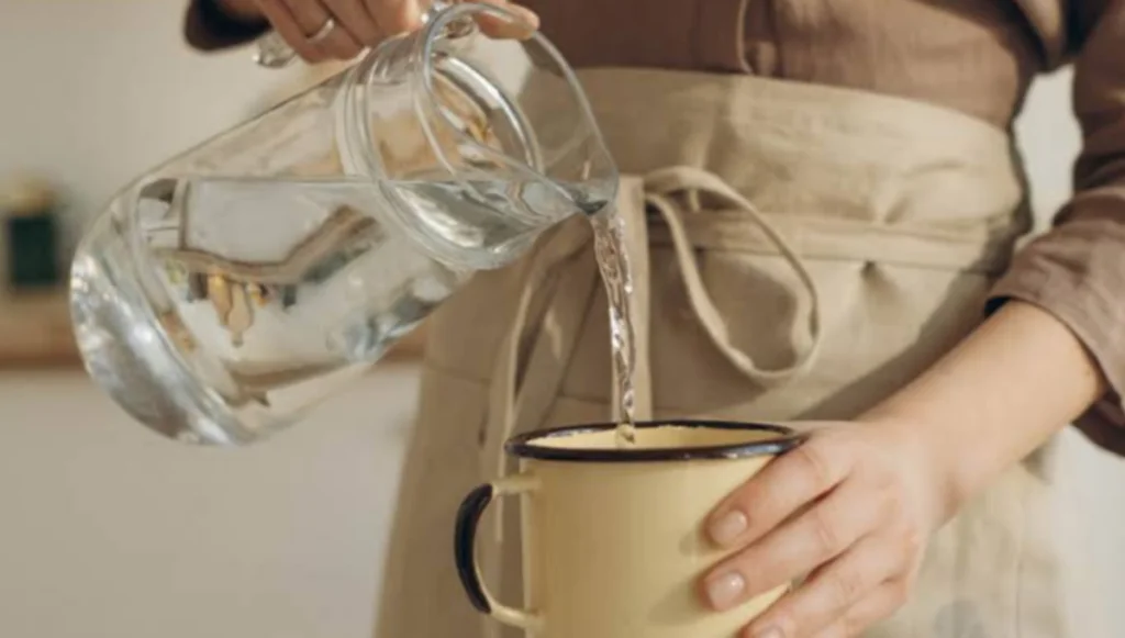 Pouring and cooking with distilled water