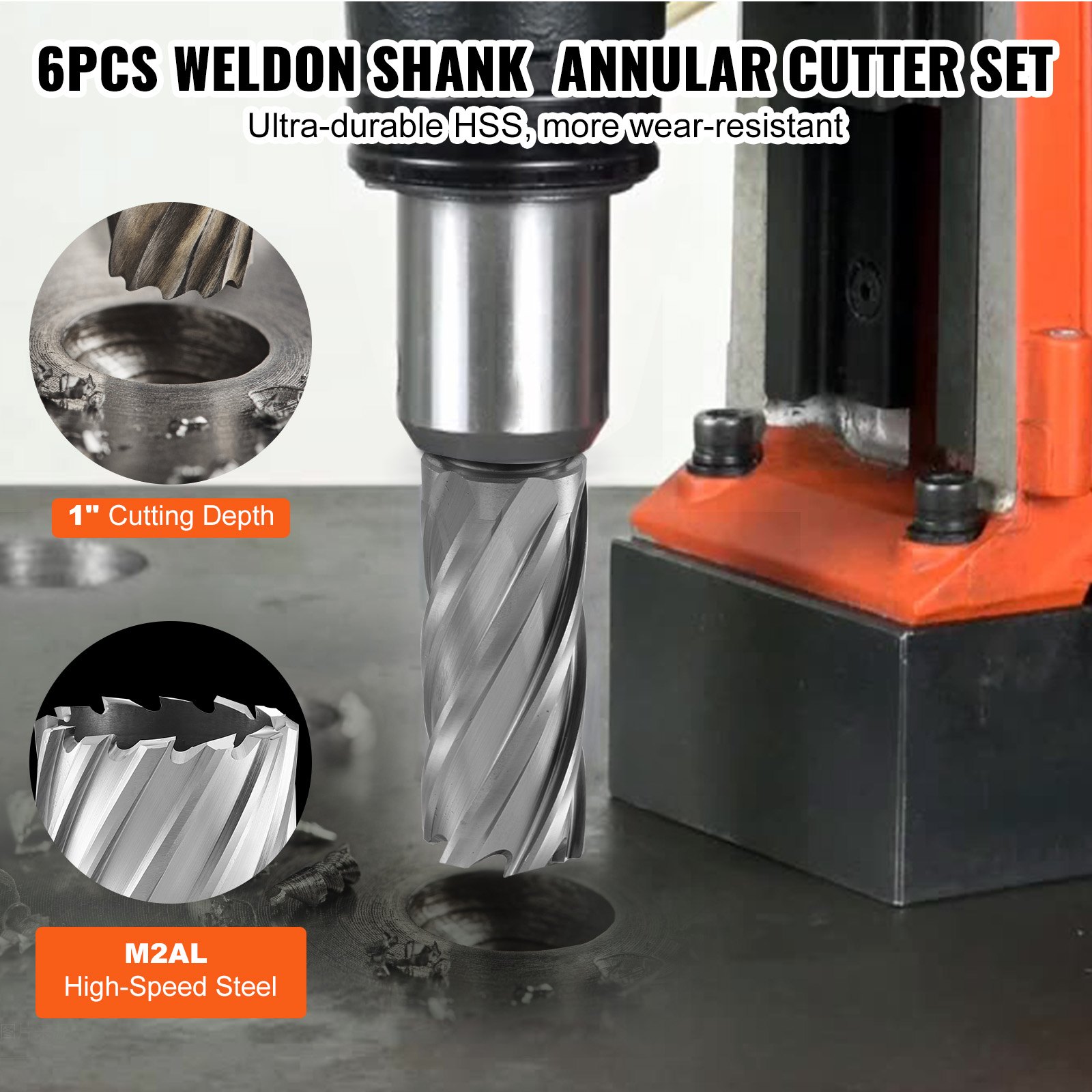 VEVOR Annular Cutter Set Manual, 6 pcs Weldon Shank Drill Bits