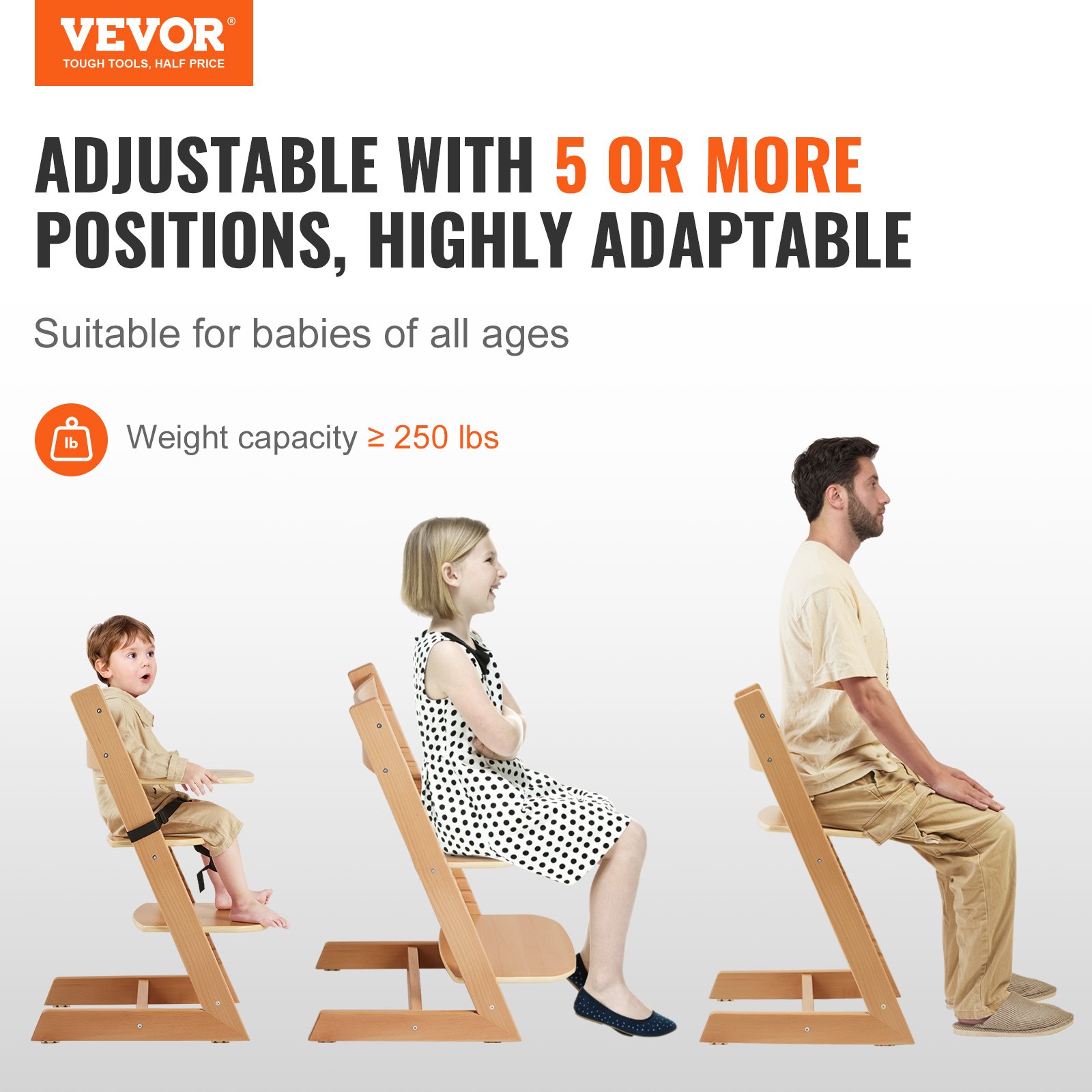 VEVOR Wooden High Chair for Babies & Toddlers, Natural Manual - Image 2