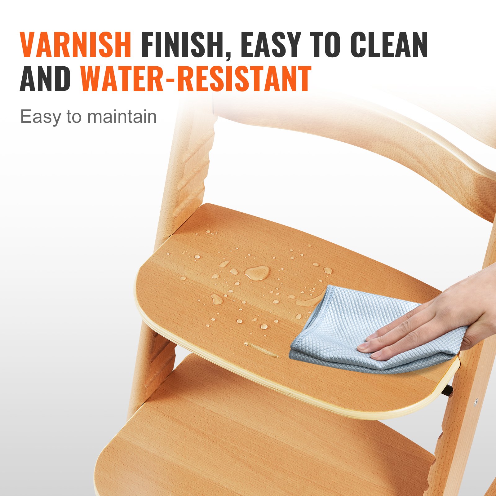 VEVOR Wooden High Chair for Babies & Toddlers, Natural Manual - Image 5