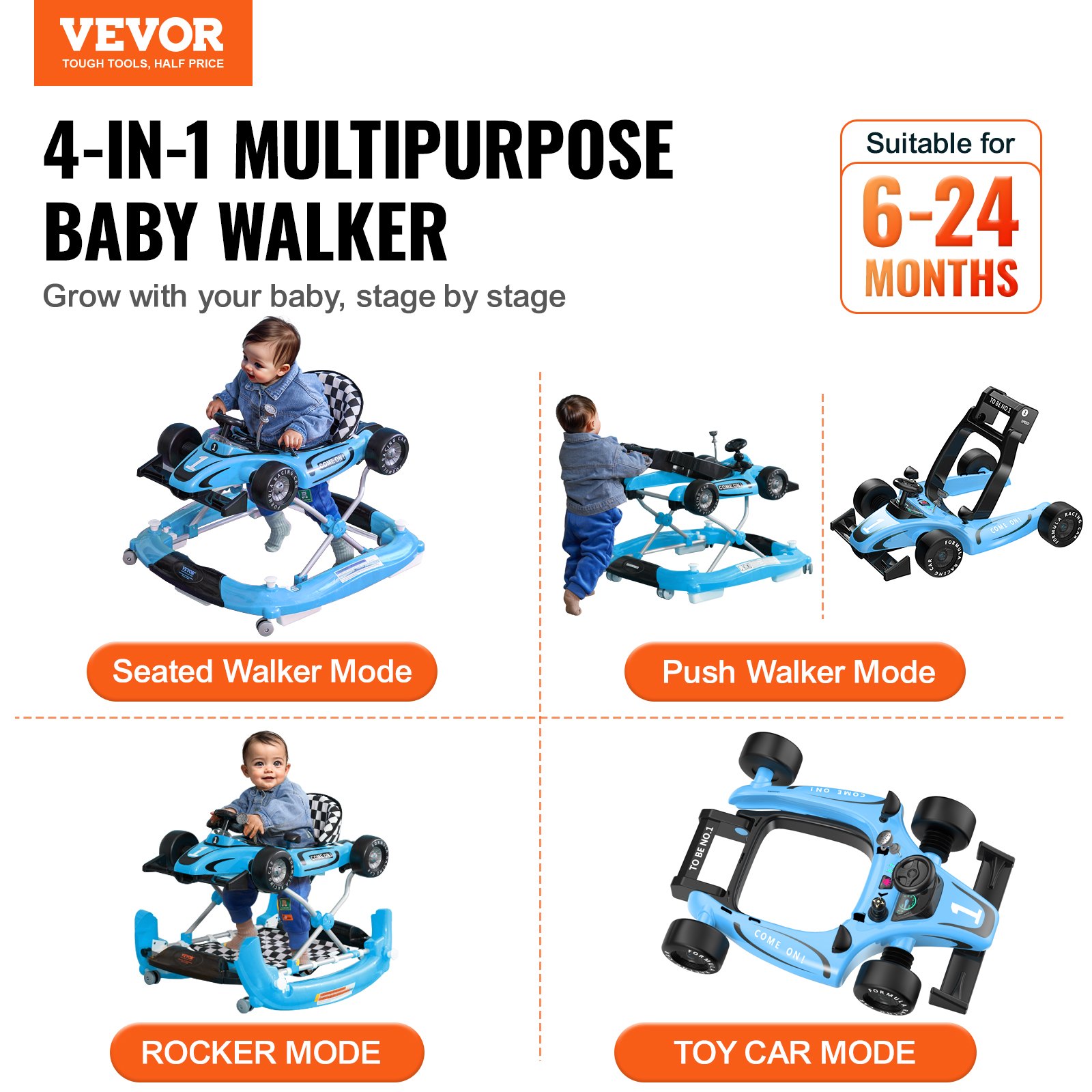 VEVOR 4-in-1 Baby Walker, Foldable with Wheels Manual - Image 2