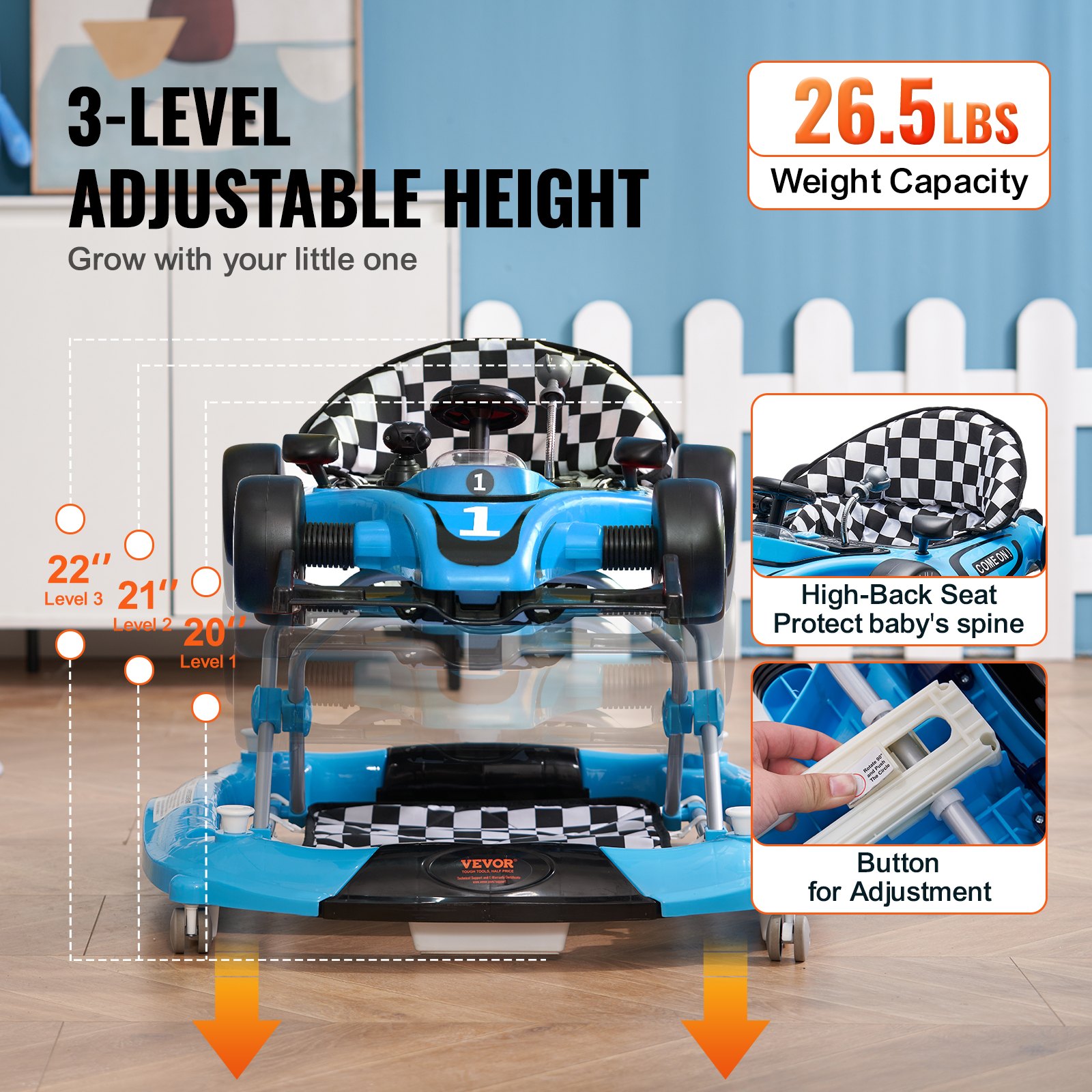 VEVOR 4-in-1 Baby Walker, Foldable with Wheels Manual - Image 4