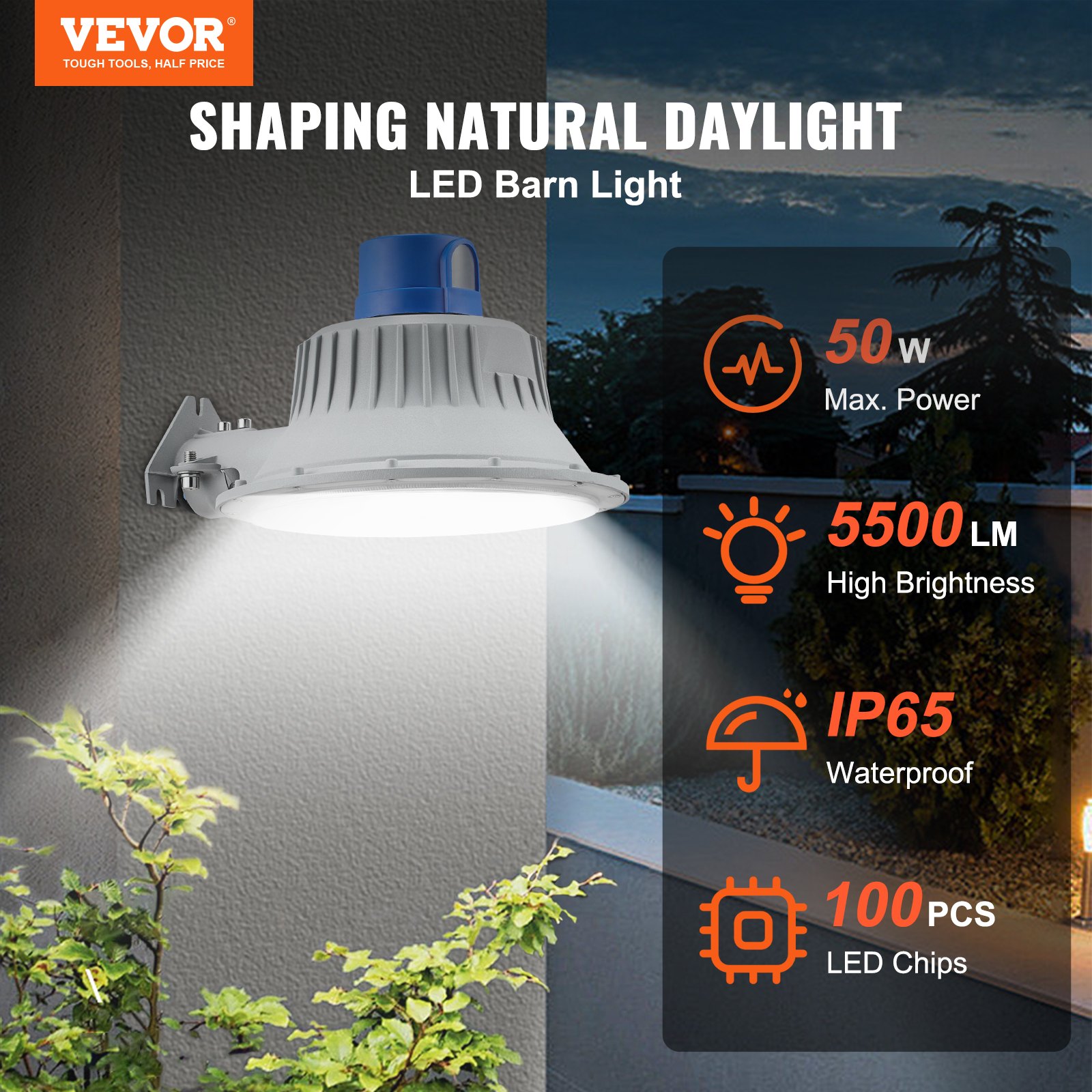 VEVOR LED Barn Light, 50W 5500LM, 6000,K Manual - Image 2
