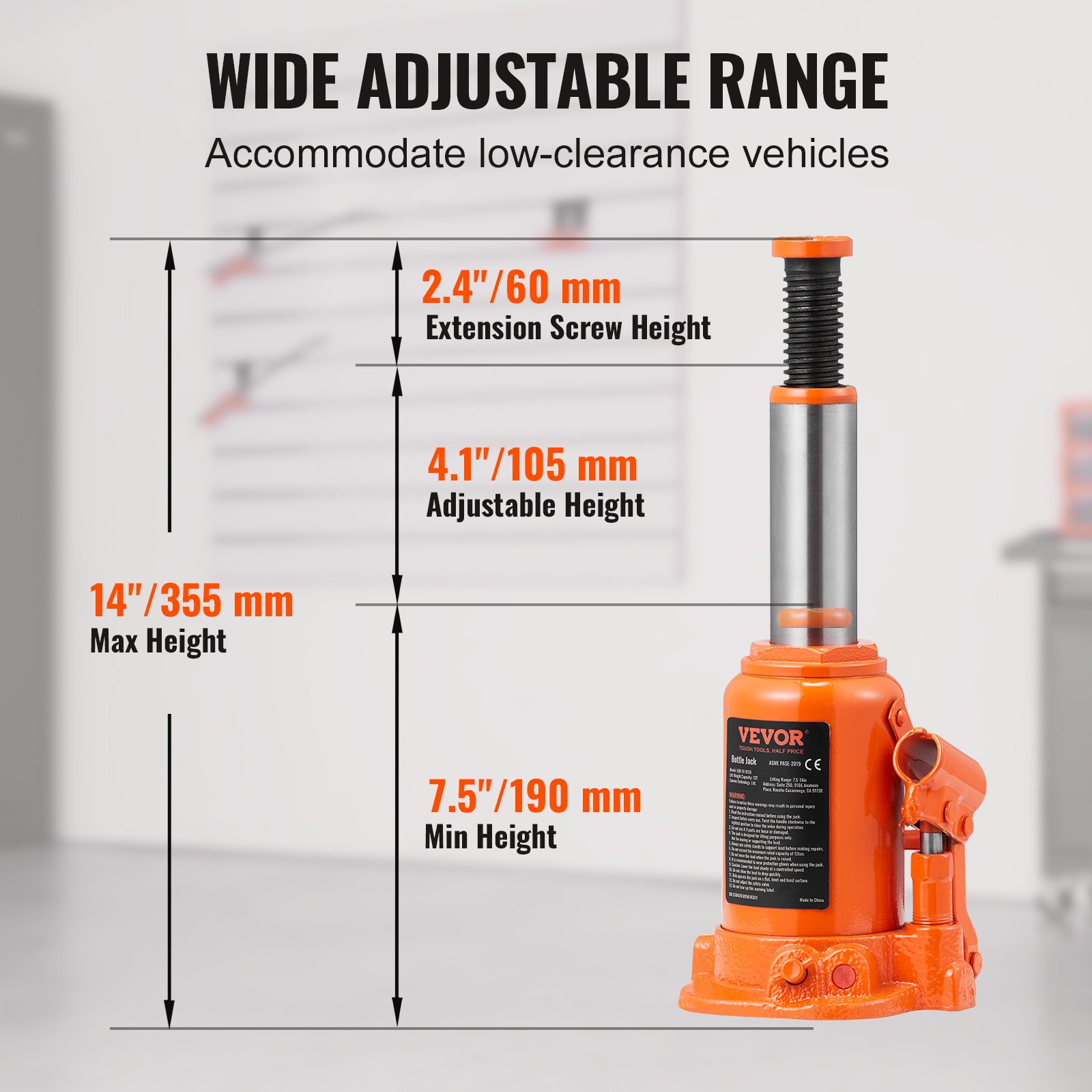 VEVOR Hydraulic Bottle Jack, 12 Ton/24000, LBS Manual - Image 3