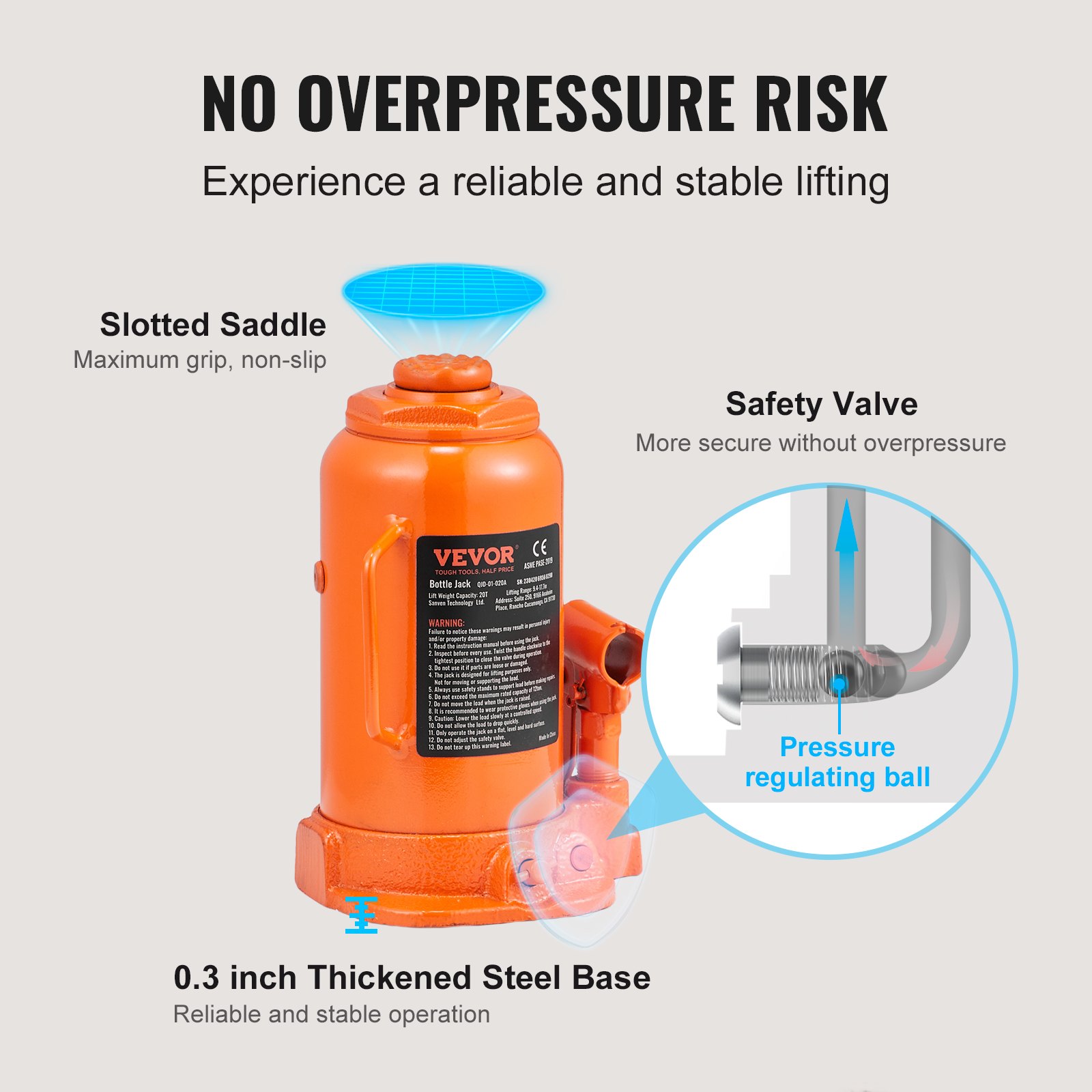 VEVOR Hydraulic Bottle Jack, 20 Ton/44092 LBS Manual - Image 6