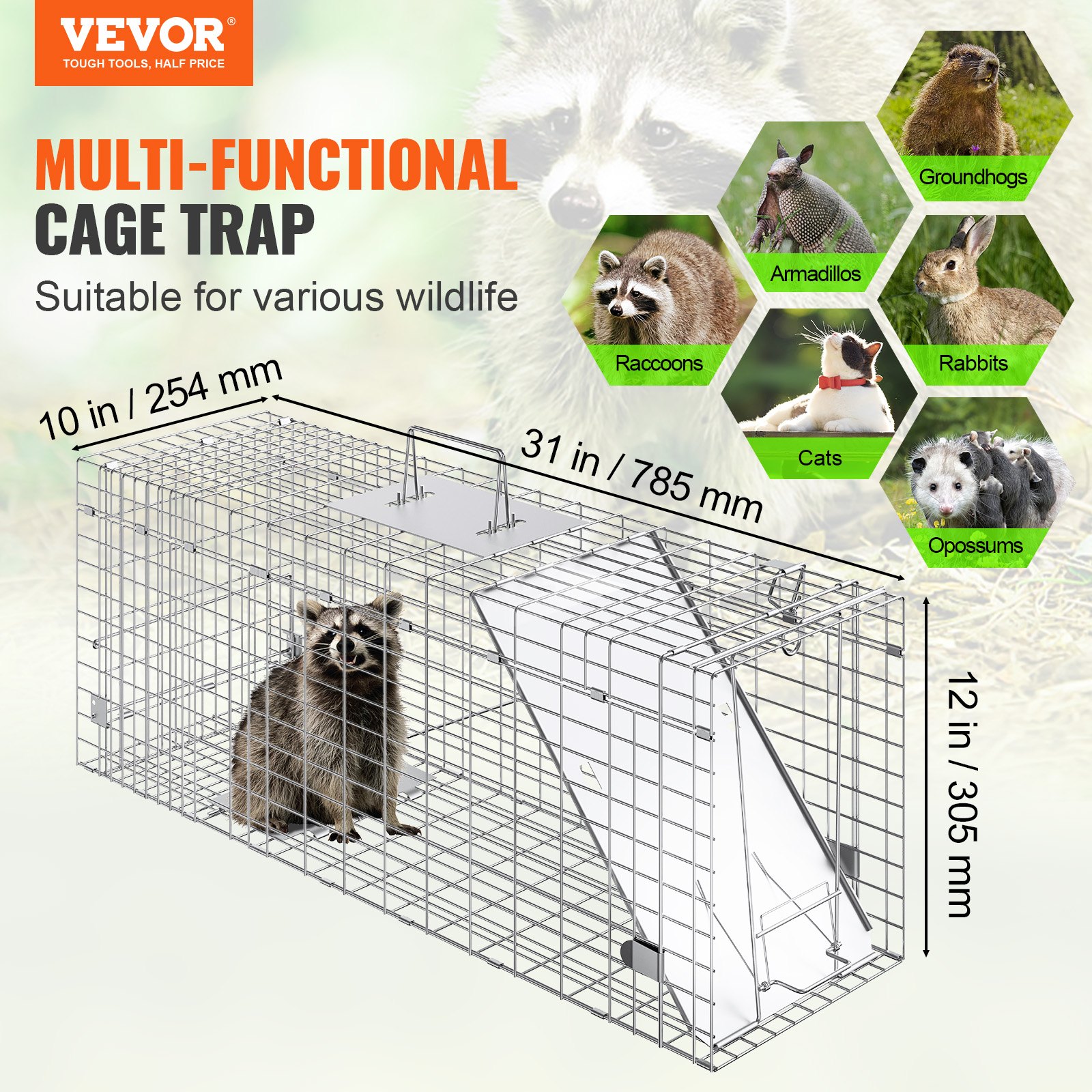 VEVOR Live Animal Cage Trap, 31" x 10" x 12" Manual - Image 2