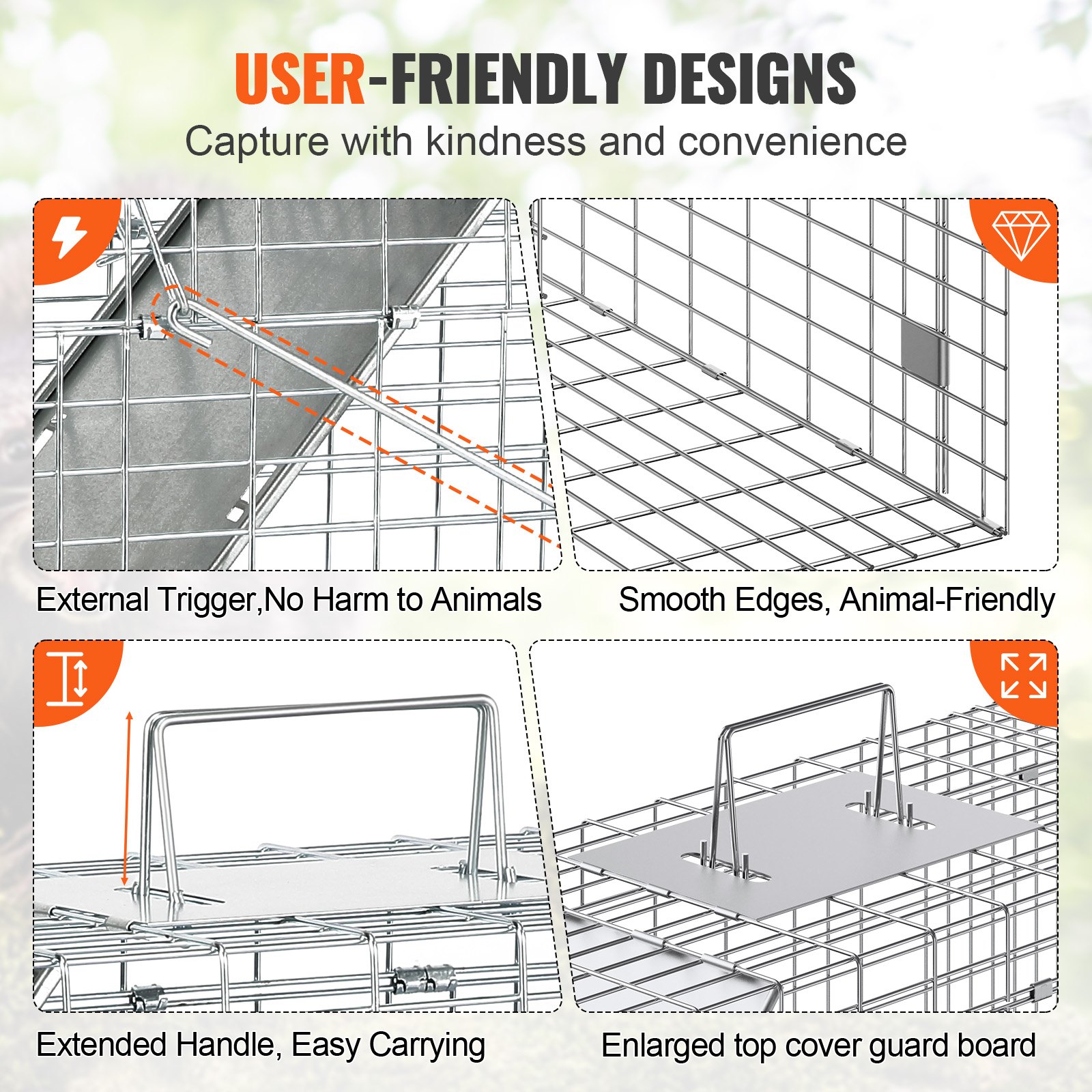 VEVOR Live Animal Cage Trap, 31" x 10" x 12" Manual - Image 3