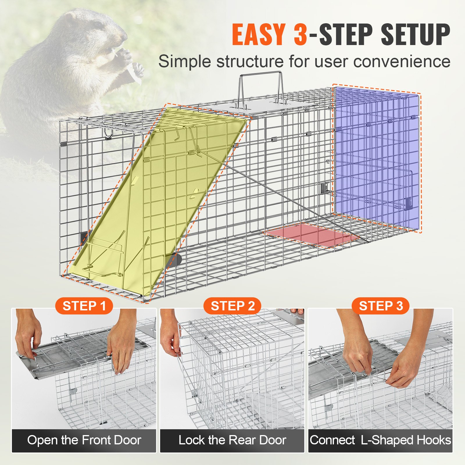VEVOR Live Animal Cage Trap, 31" x 10" x 12" Manual - Image 5