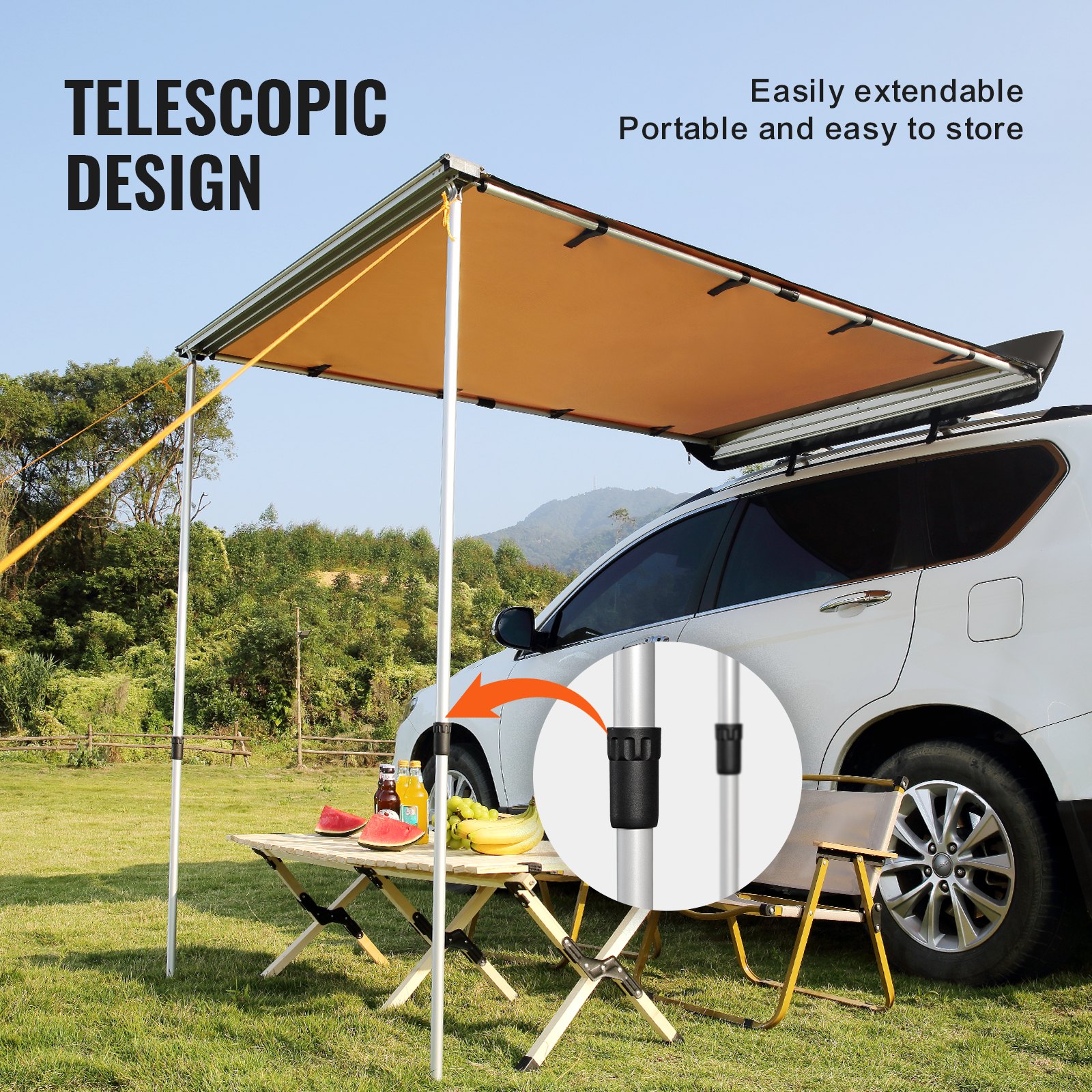 VEVOR Car Side Awning, Large 6.6' x 8.2' Shade Manual - Image 4