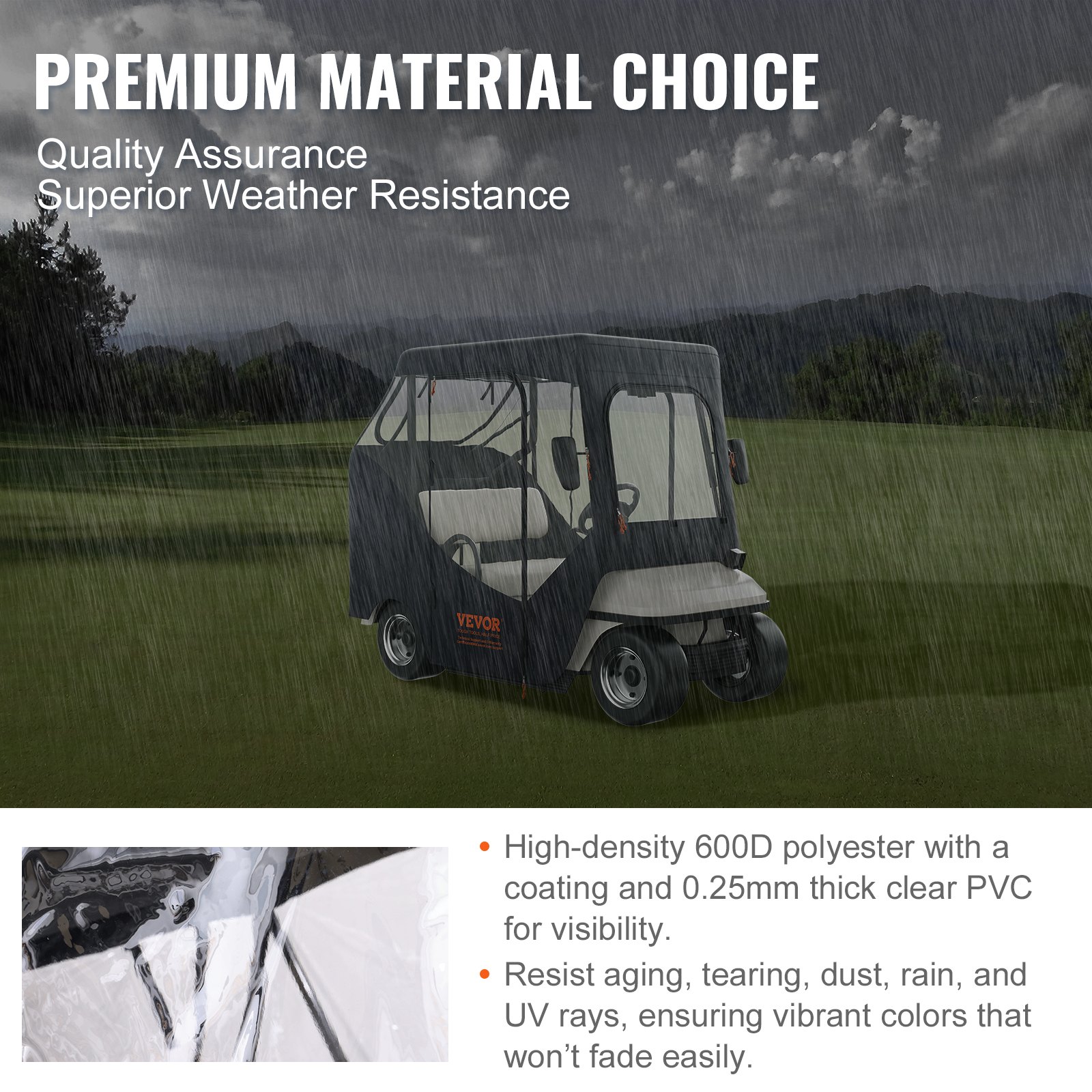 VEVOR Golf Cart Enclosure, 600D 2 Passenger Club Car Covers Manual - Image 3