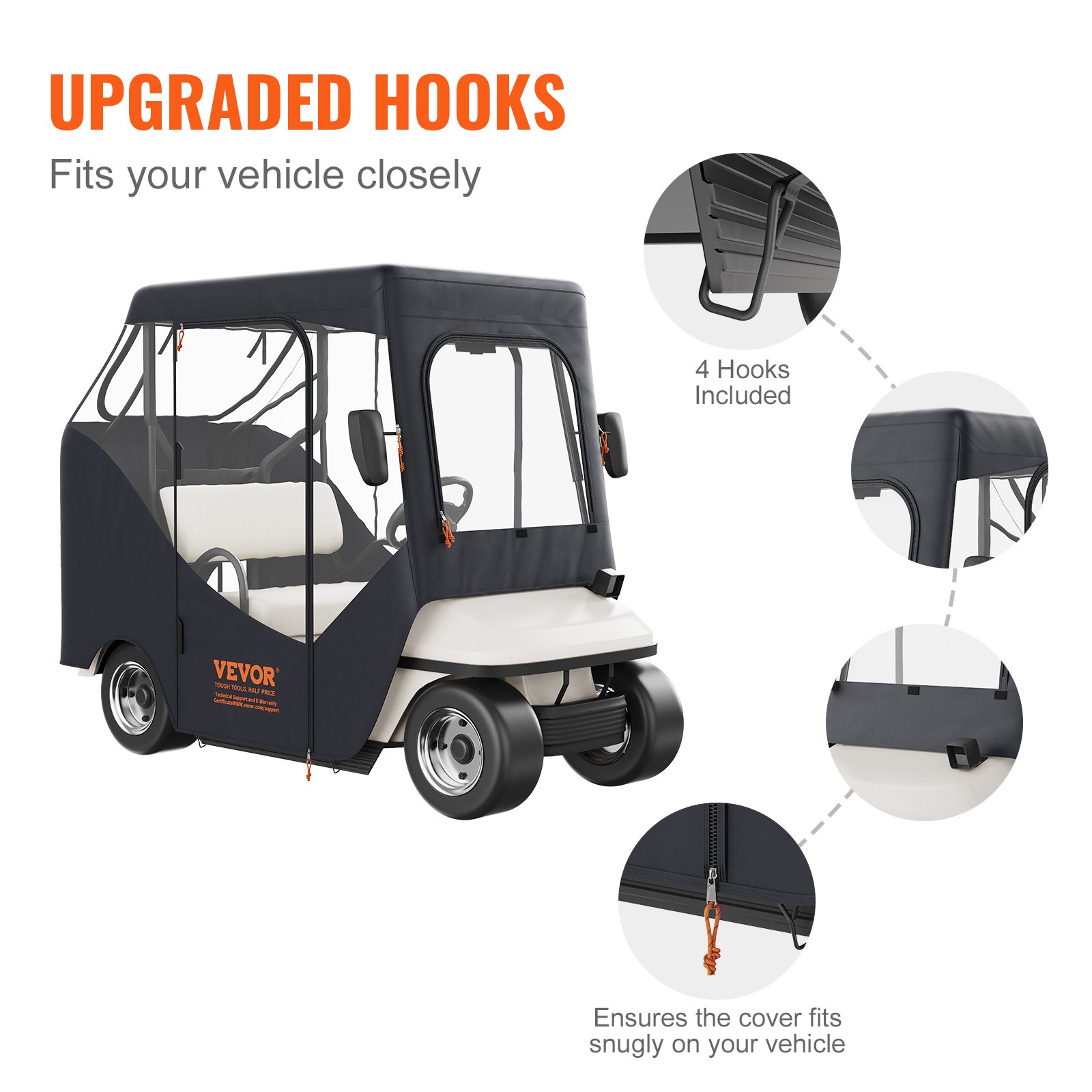 VEVOR Golf Cart Enclosure, 600D 2 Passenger Club Car Covers Manual - Image 6