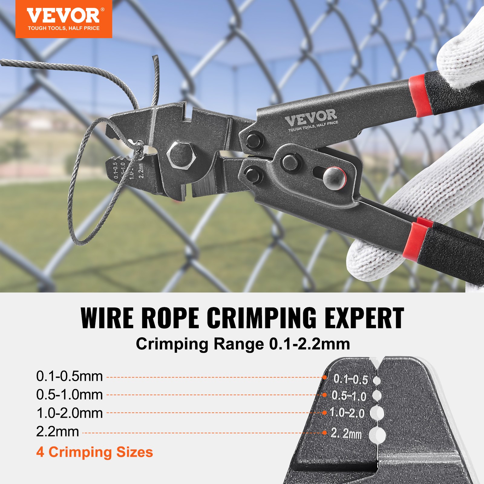 VEVOR Wire Rope Crimping Tool and Cutter Up To 2.2mm Manual - Image 2