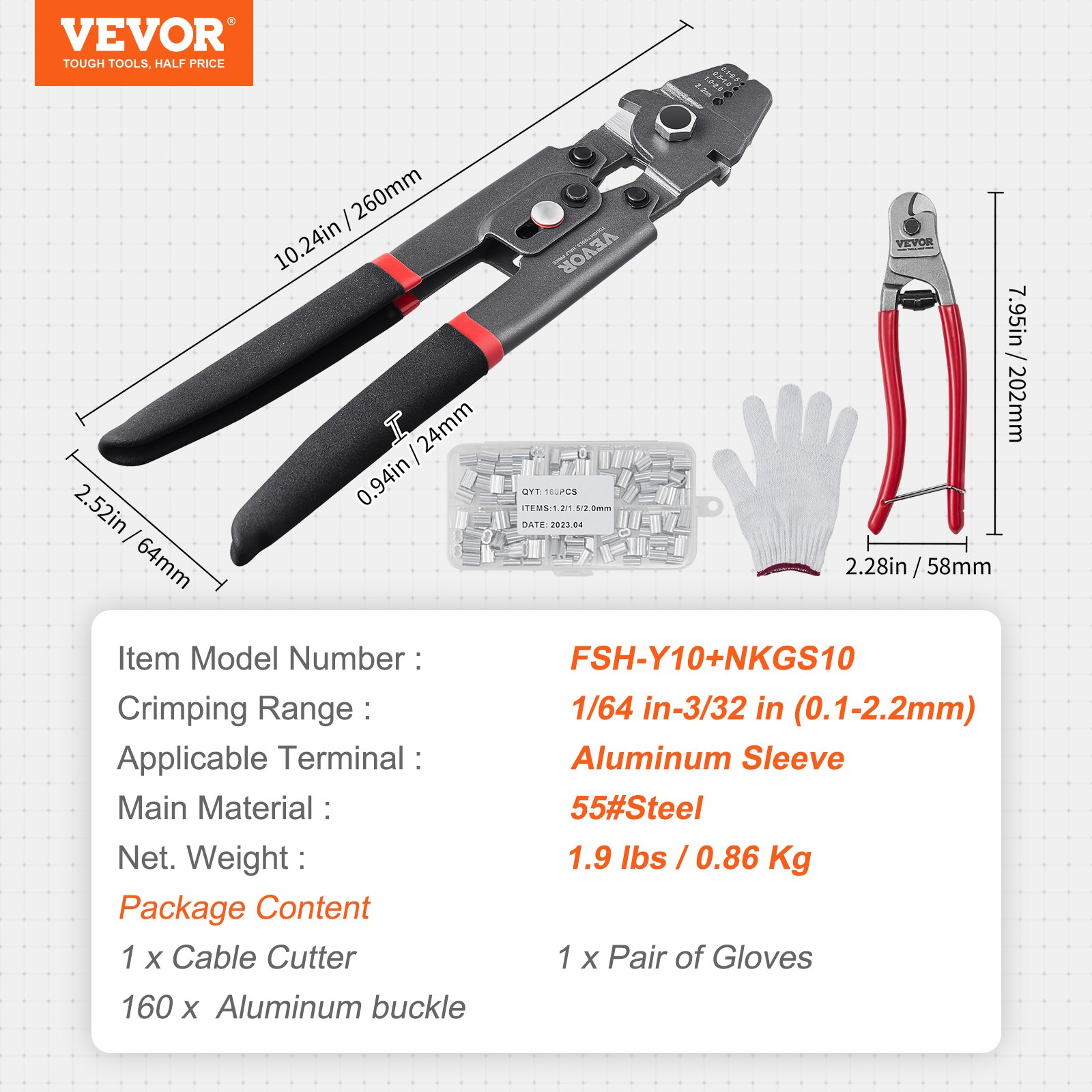 VEVOR Wire Rope Crimping Tool and Cutter Up To 2.2mm Manual - Image 7
