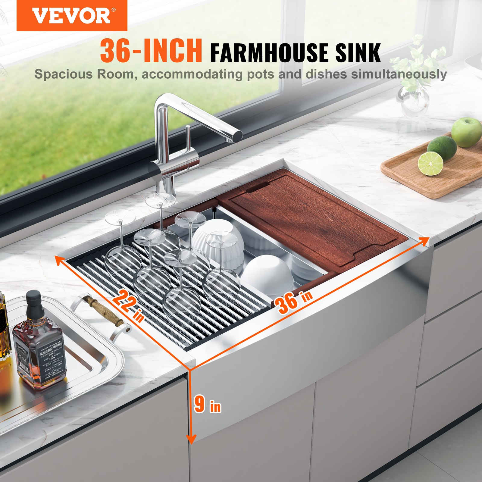 VEVOR Farmhouse Kitchen Sink, 36 inch Manual - Image 2