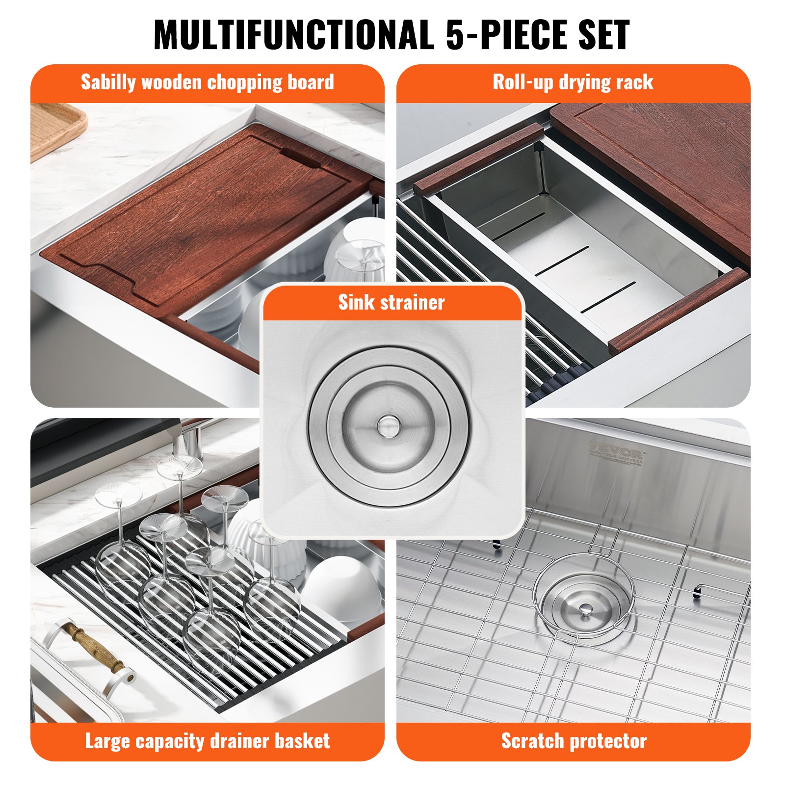 VEVOR Farmhouse Kitchen Sink, 36 inch Manual - Image 3