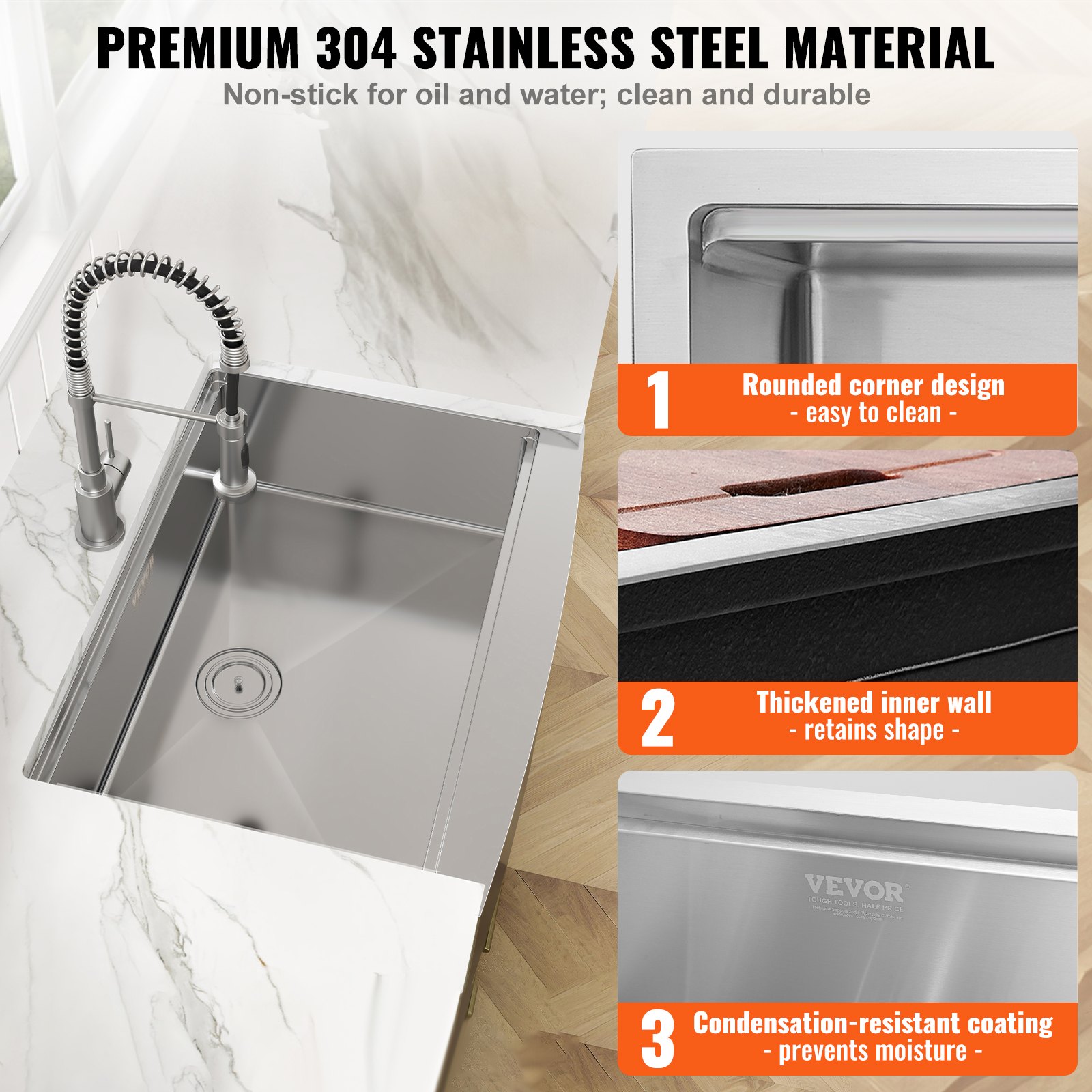 VEVOR Farmhouse Kitchen Sink, 36 inch Manual - Image 4