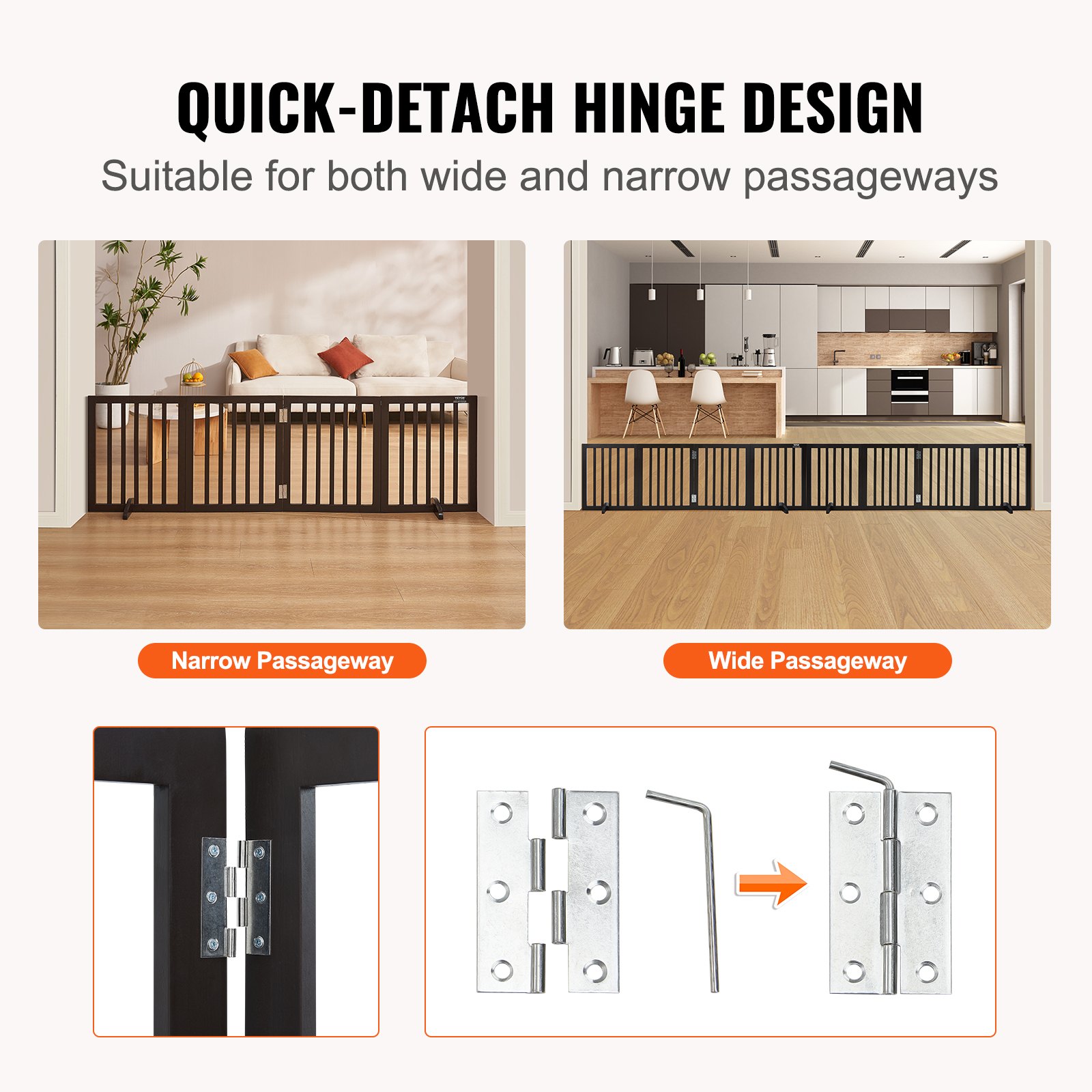 VEVOR Free Standing Dog Gate, 24" H x 80.3" W Freestanding Pet Gate Manual - Image 3