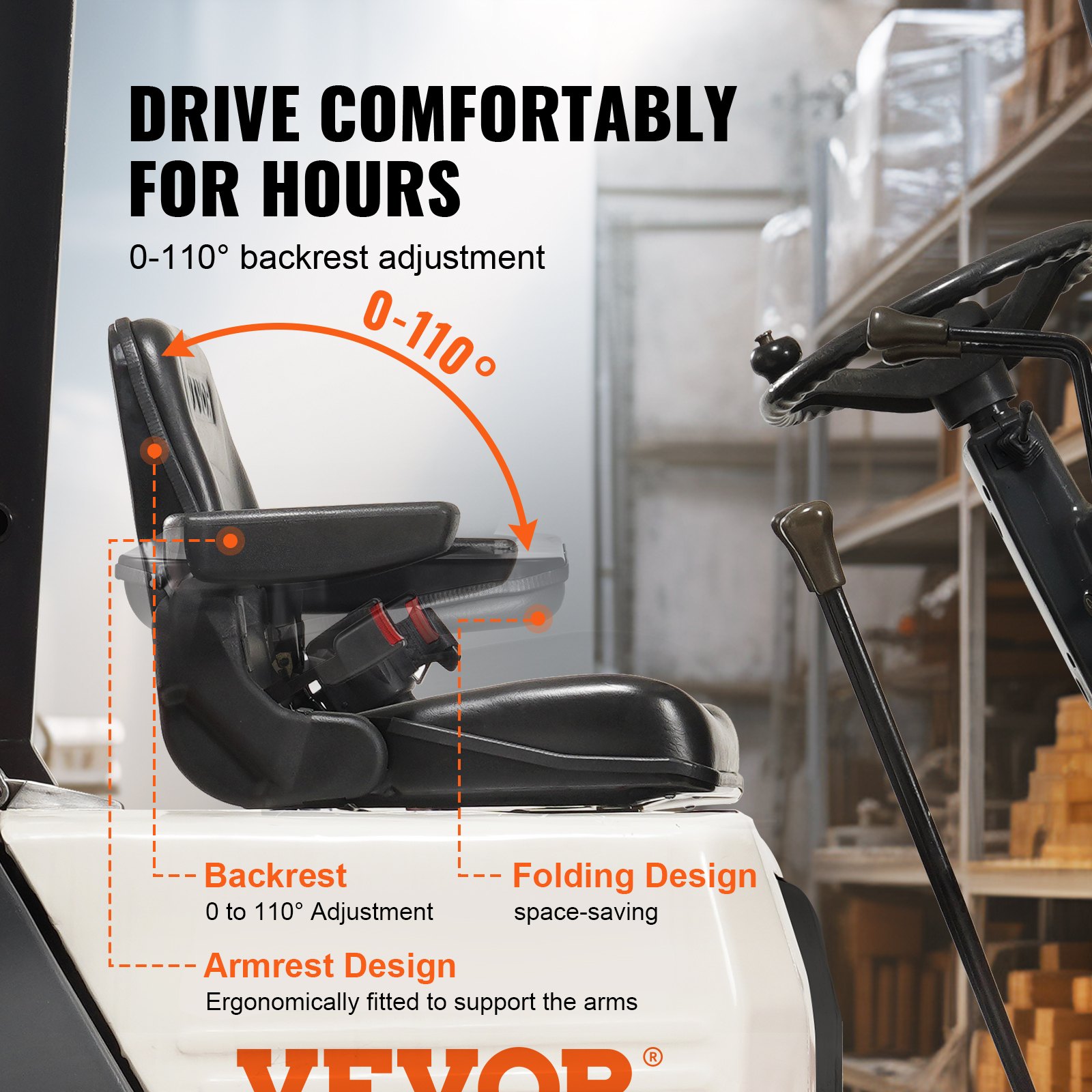 VEVOR Universal Forklift Seat, Fold Down Tractor Seat Manual - Image 3