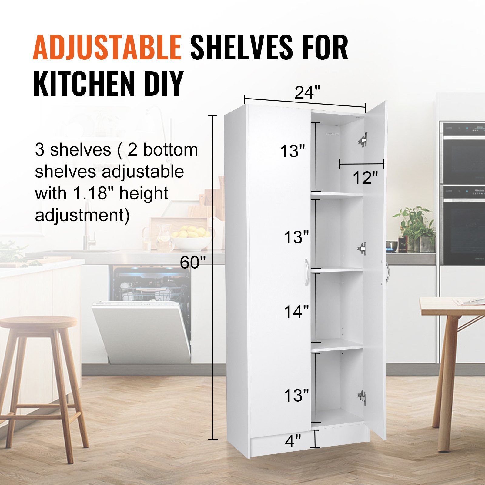 VEVOR Køkken Pantry Cabinet 60" Manual - Billede 3