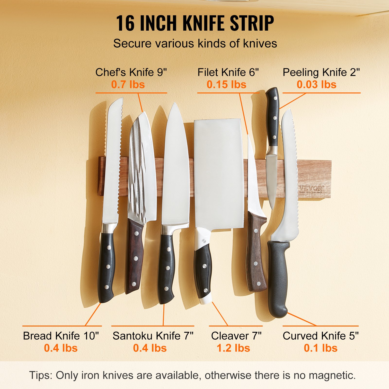 VEVOR Magnetic Knife Holder with Enhanced Strong Magnet, 16" Manual - Image 3