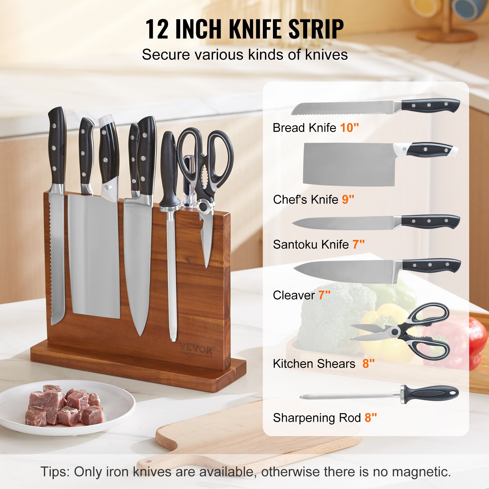 VEVOR Magnetic Knive Block, 12 tommer Home Kitchen Knive Holder Manual - Billede 3