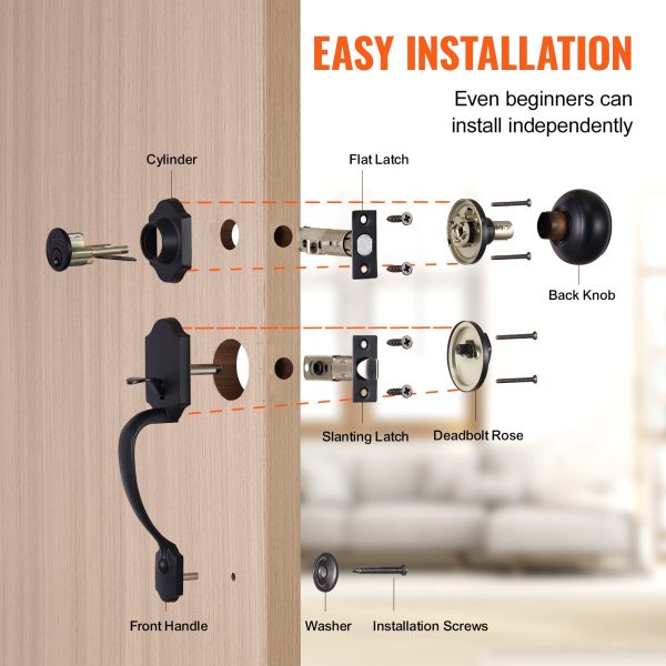 VEVOR Front Door Handle and Deadbolt Set Manual, Matte Black