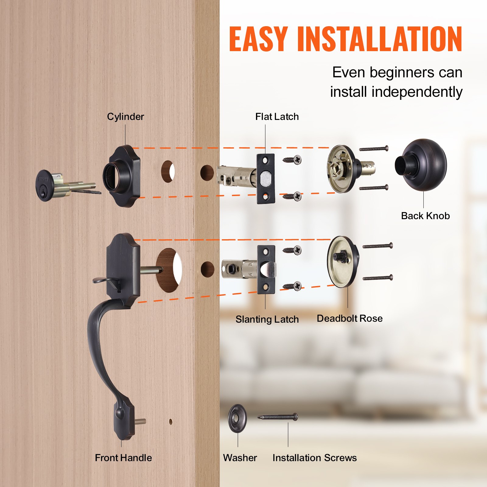 VEVOR Front Door Handle and Deadbolt Set, Antique Copper Manual - Image 5
