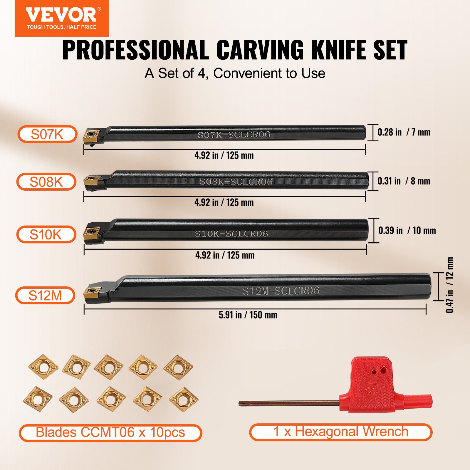 VEVOR 4 Pieces Indexable Lathe Turning Tool Holder, 1/4 in Manual - Image 2