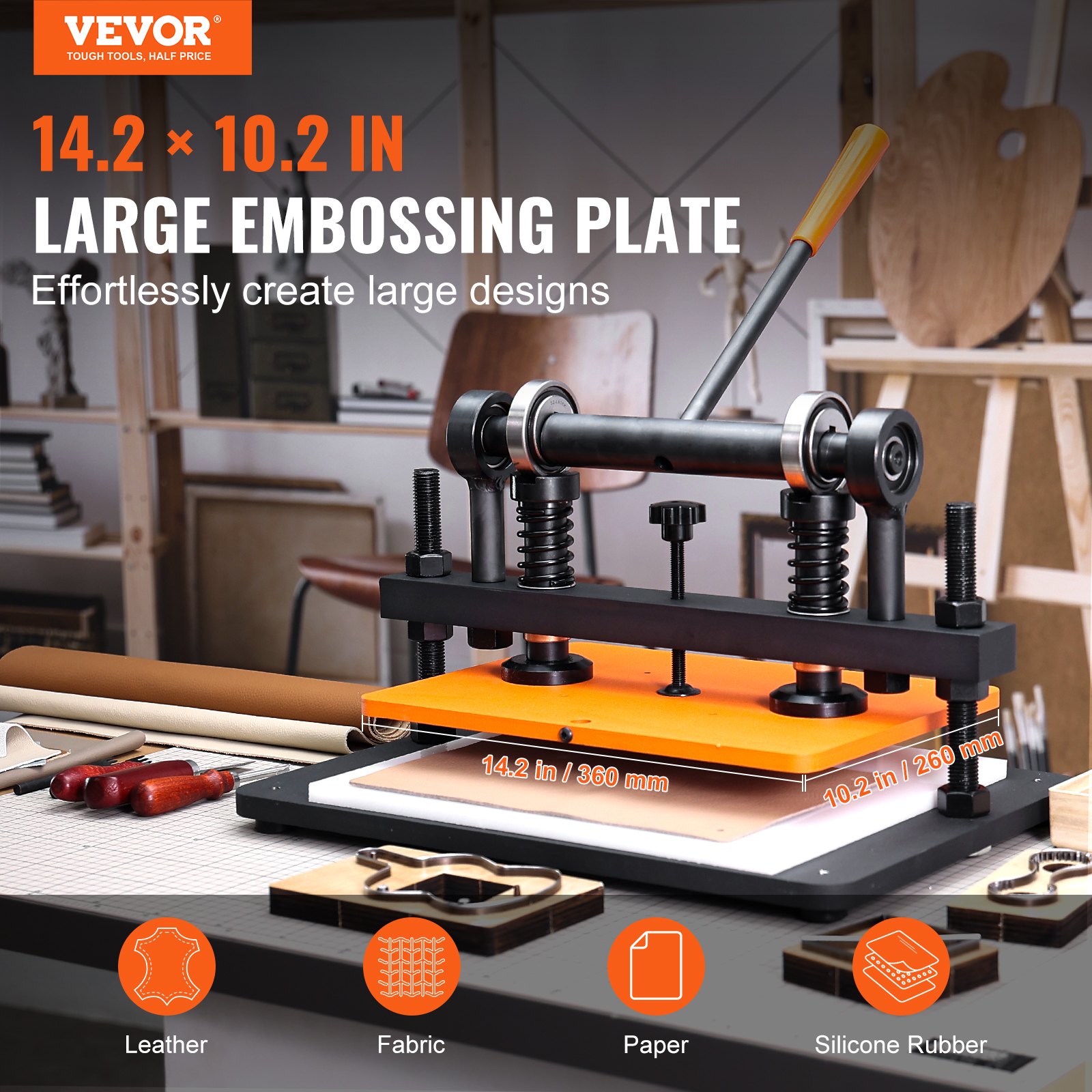 Presse à Découper Et Embosser Manuelle Pour Cuir, PVC, Tissu - Capacité 380x310 Mm, Pression 1.5 Tonnes