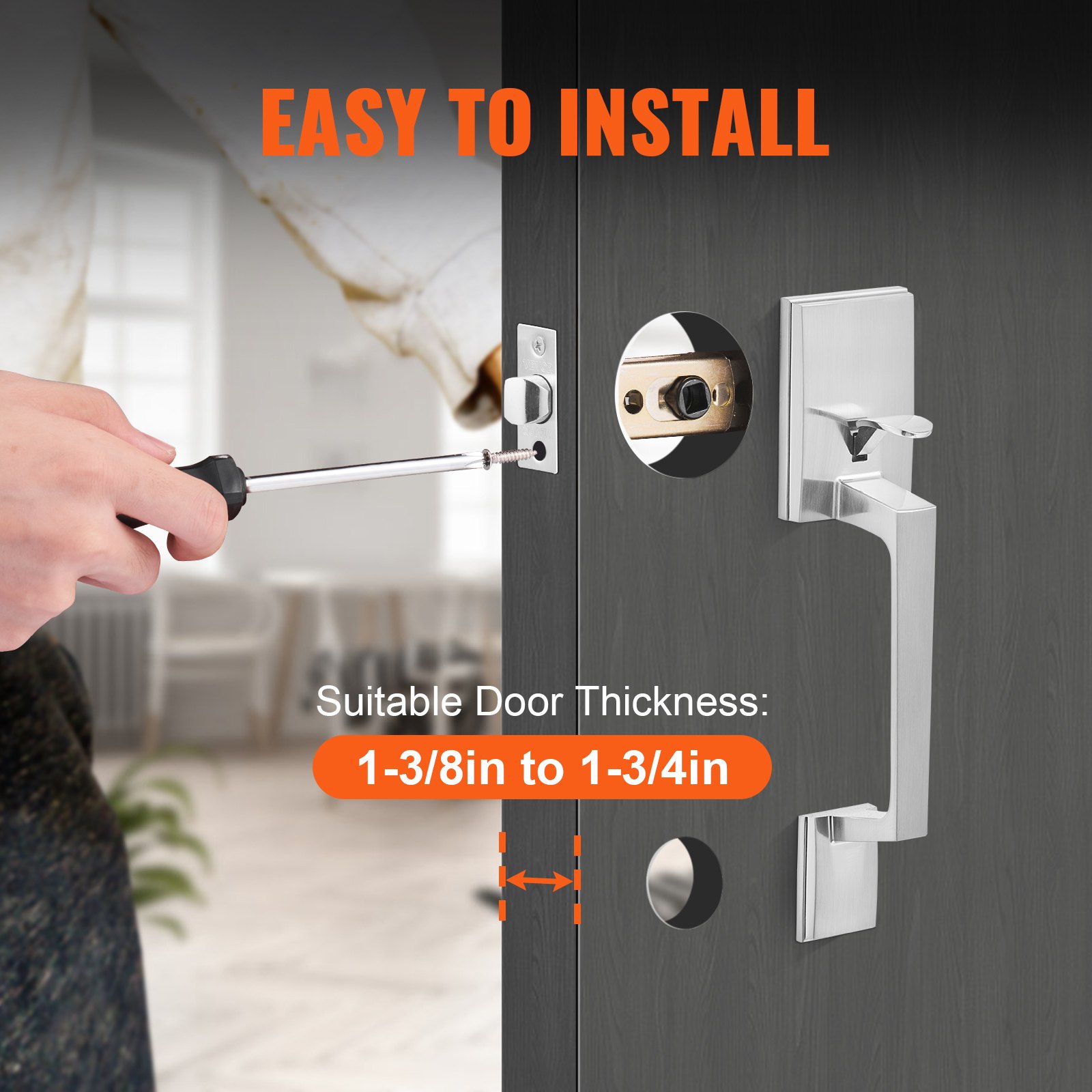 VEVOR Front Door Handle, Satin Nickel Manual - Image 4
