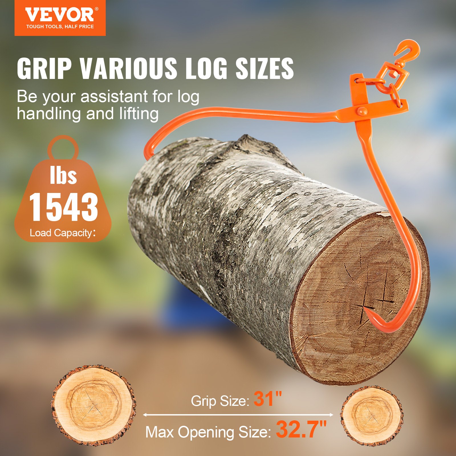 VEVOR Log Skidding Tongs, 32 inch 2 Claw Manual - Image 2