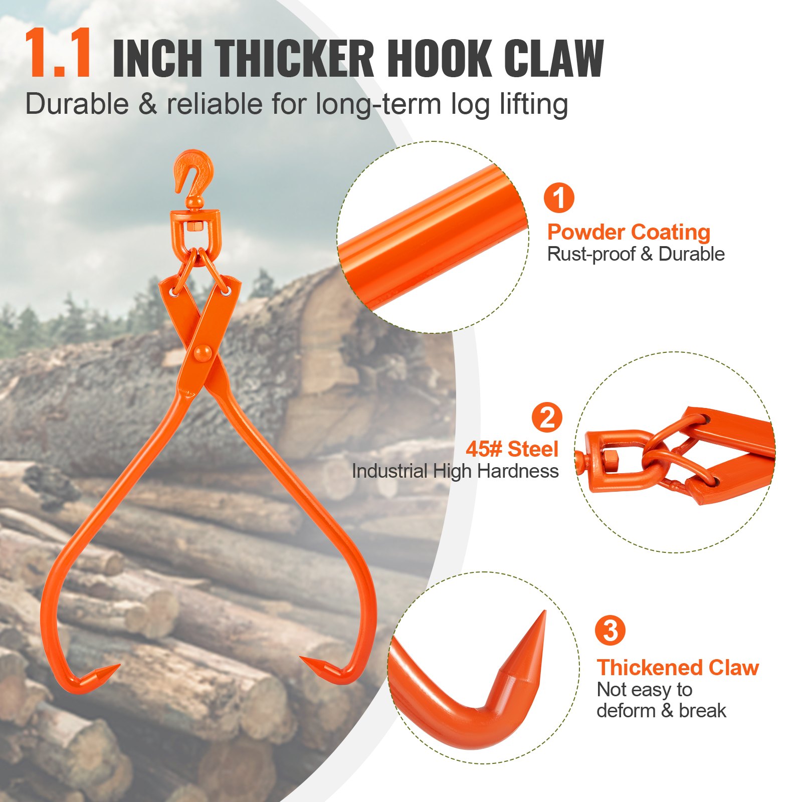 VEVOR Log Skidding Tongs, 32 inch 2 Claw Manual - Image 4