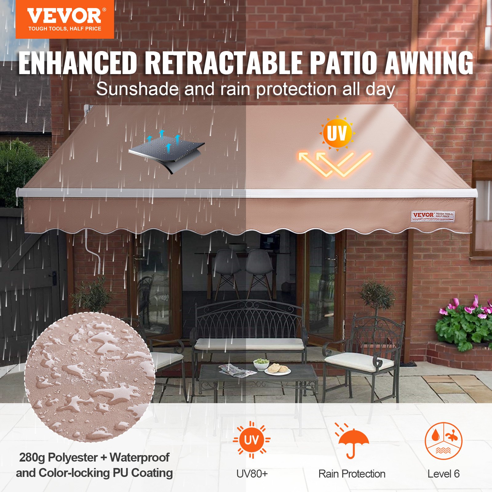 VEVOR Manual Retractable Awning, 12 x 10 ft Manual - Image 2