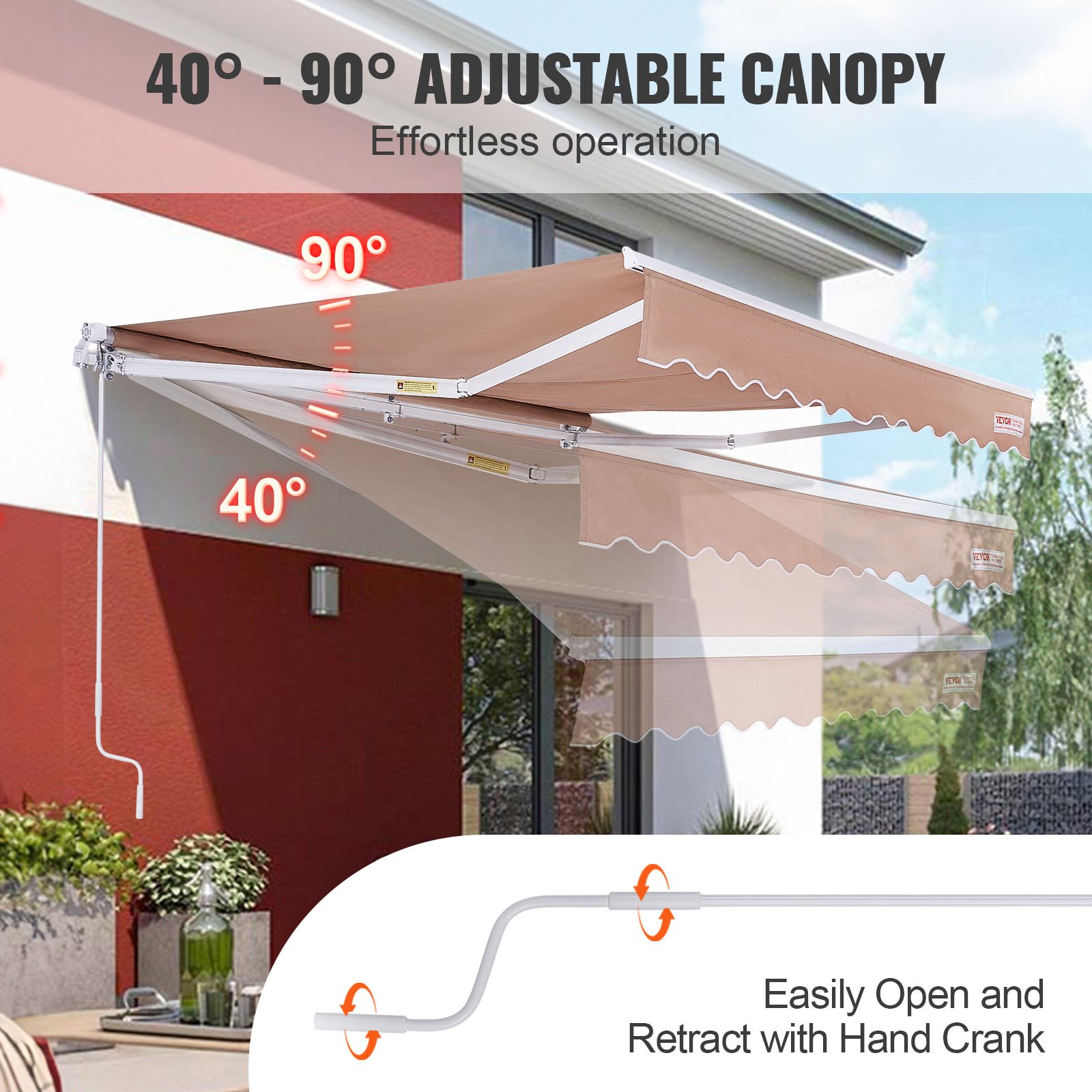 VEVOR Manual Retractable Awning, 12 x 10 ft Manual - Image 4