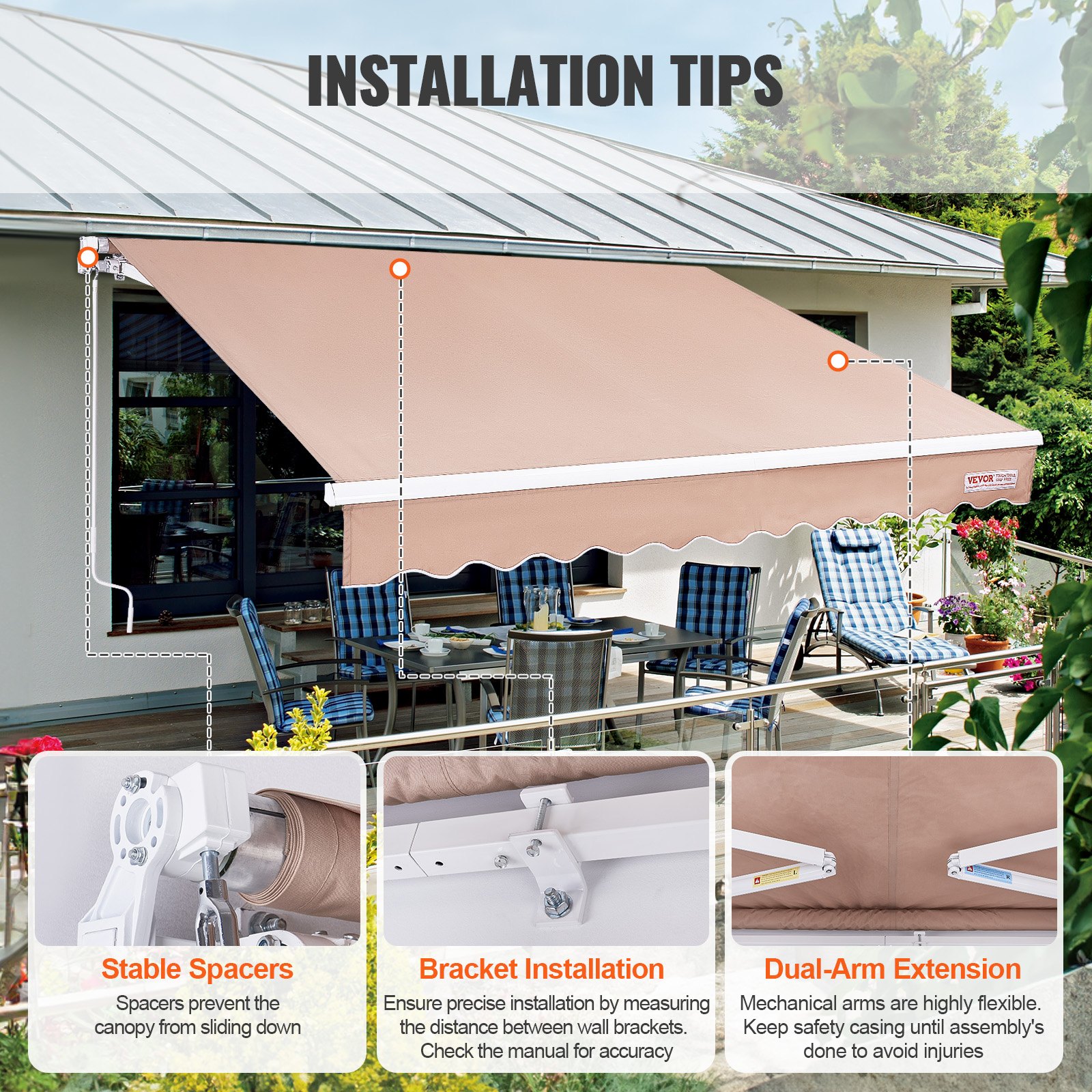 VEVOR Manual Retractable Awning, 12 x 10 ft Manual - Image 5