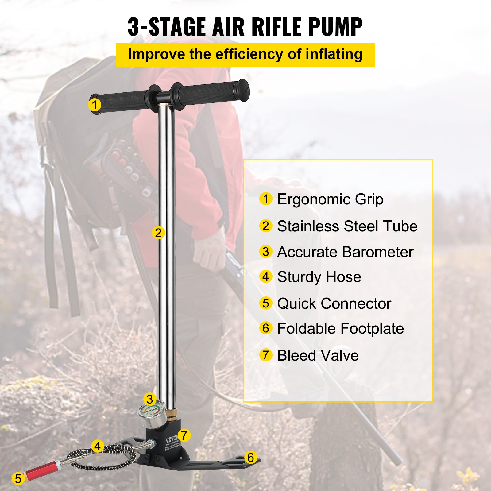 VEVOR Airgun PCP Pump 4500PSI High Pressure Hand Pump Manual - Image 3