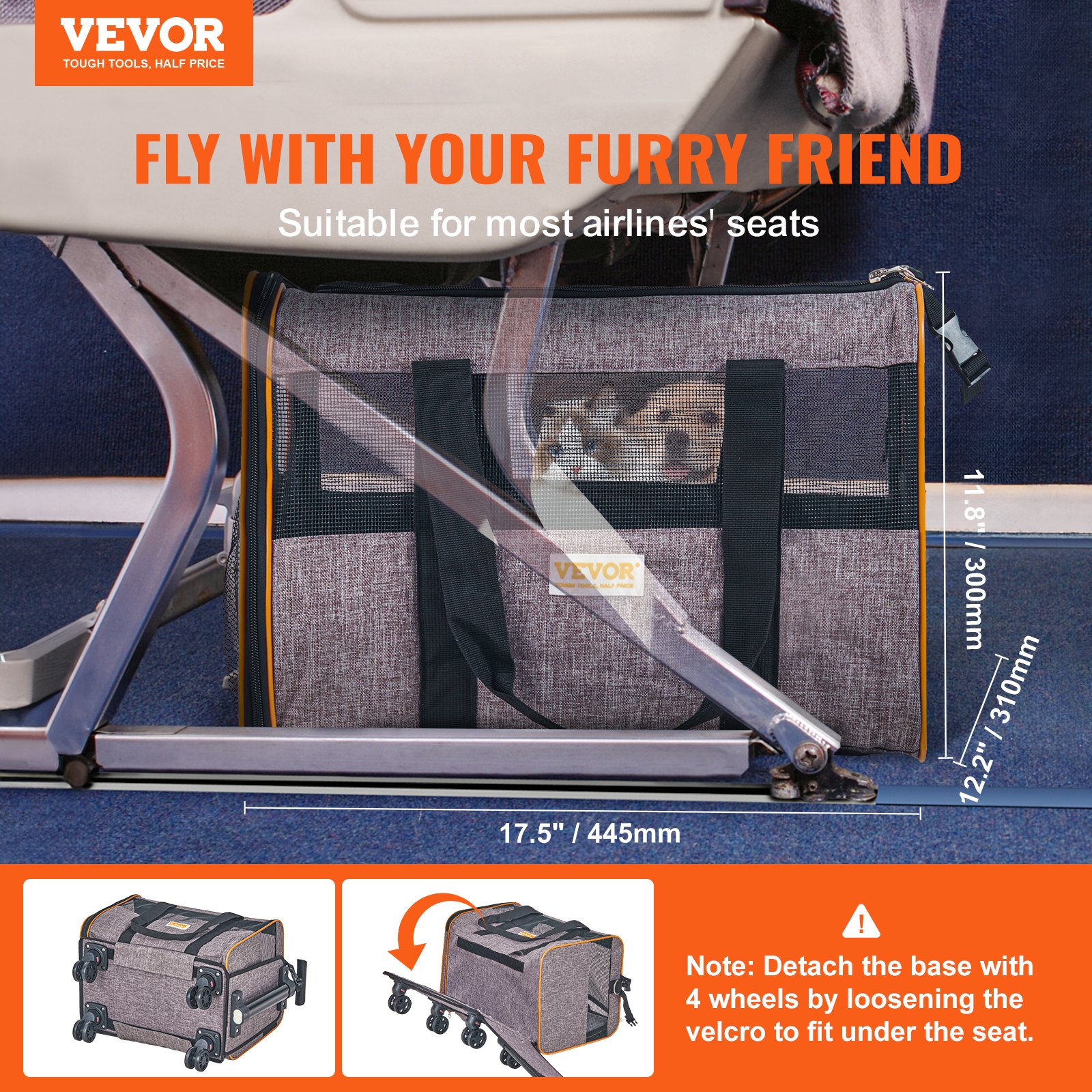 VEVOR Cat Carrier with Wheels, Airline Approved Manual - Image 2