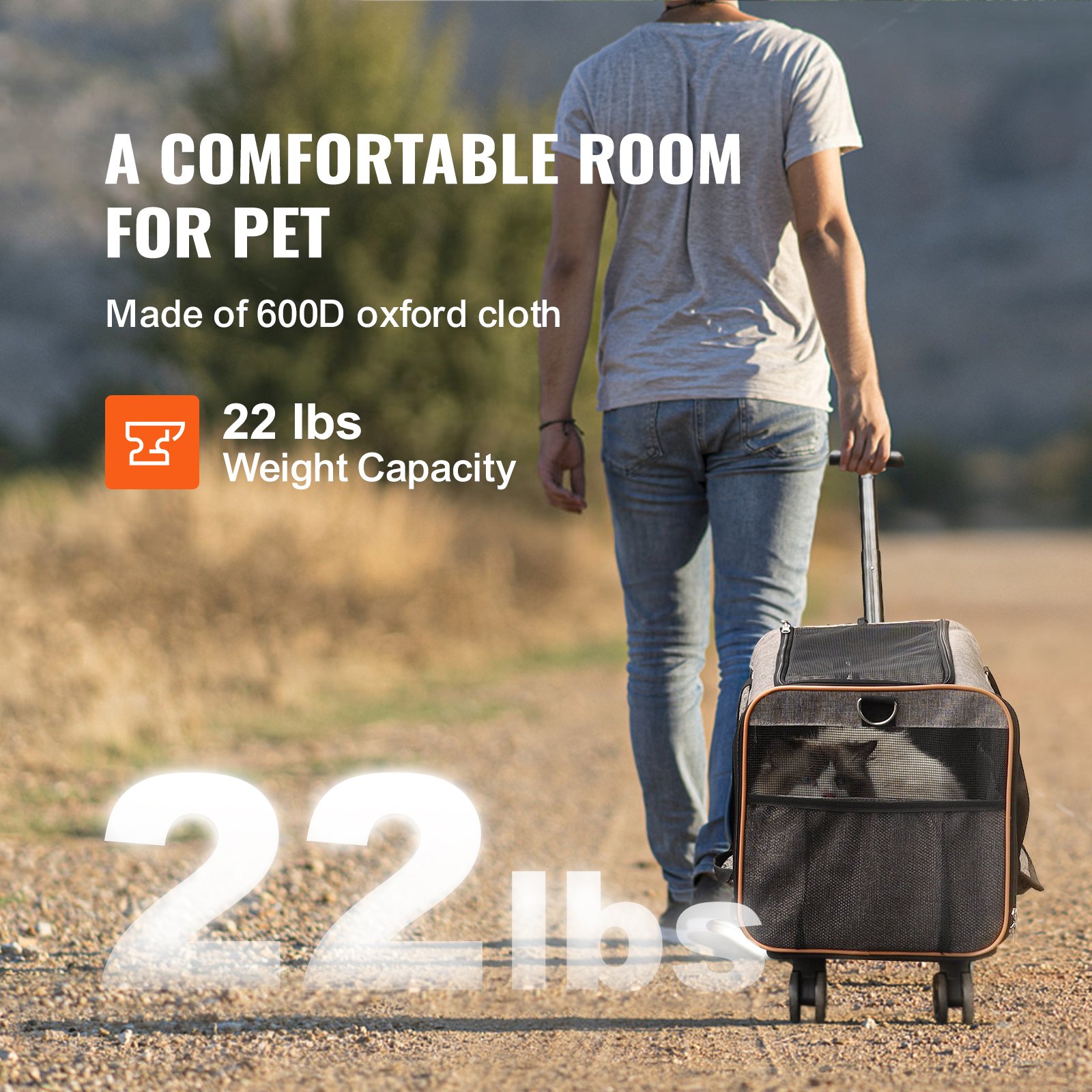 VEVOR Cat Carrier with Wheels, Airline Approved Manual - Image 3