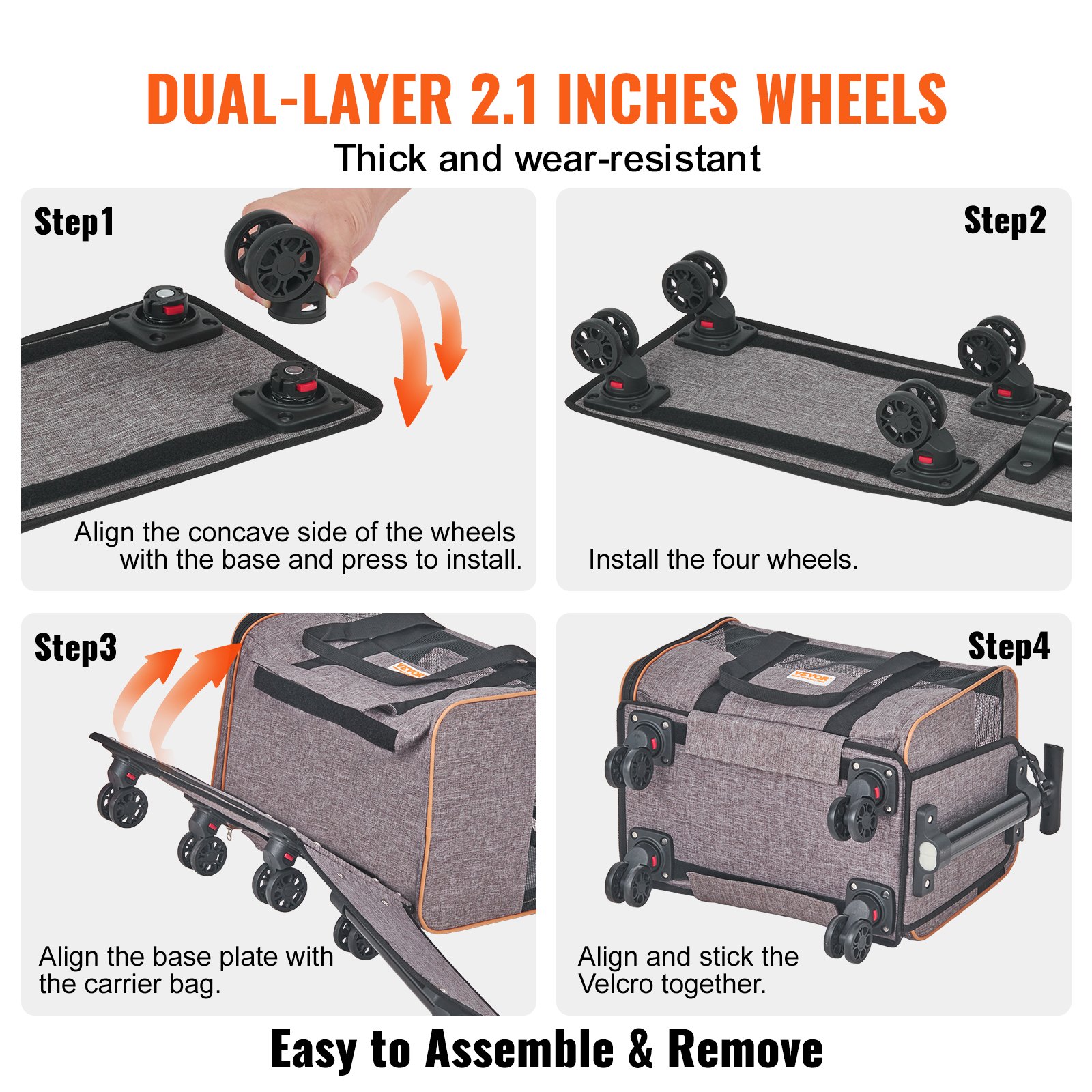 VEVOR Cat Carrier with Wheels, Airline Approved Manual - Image 4