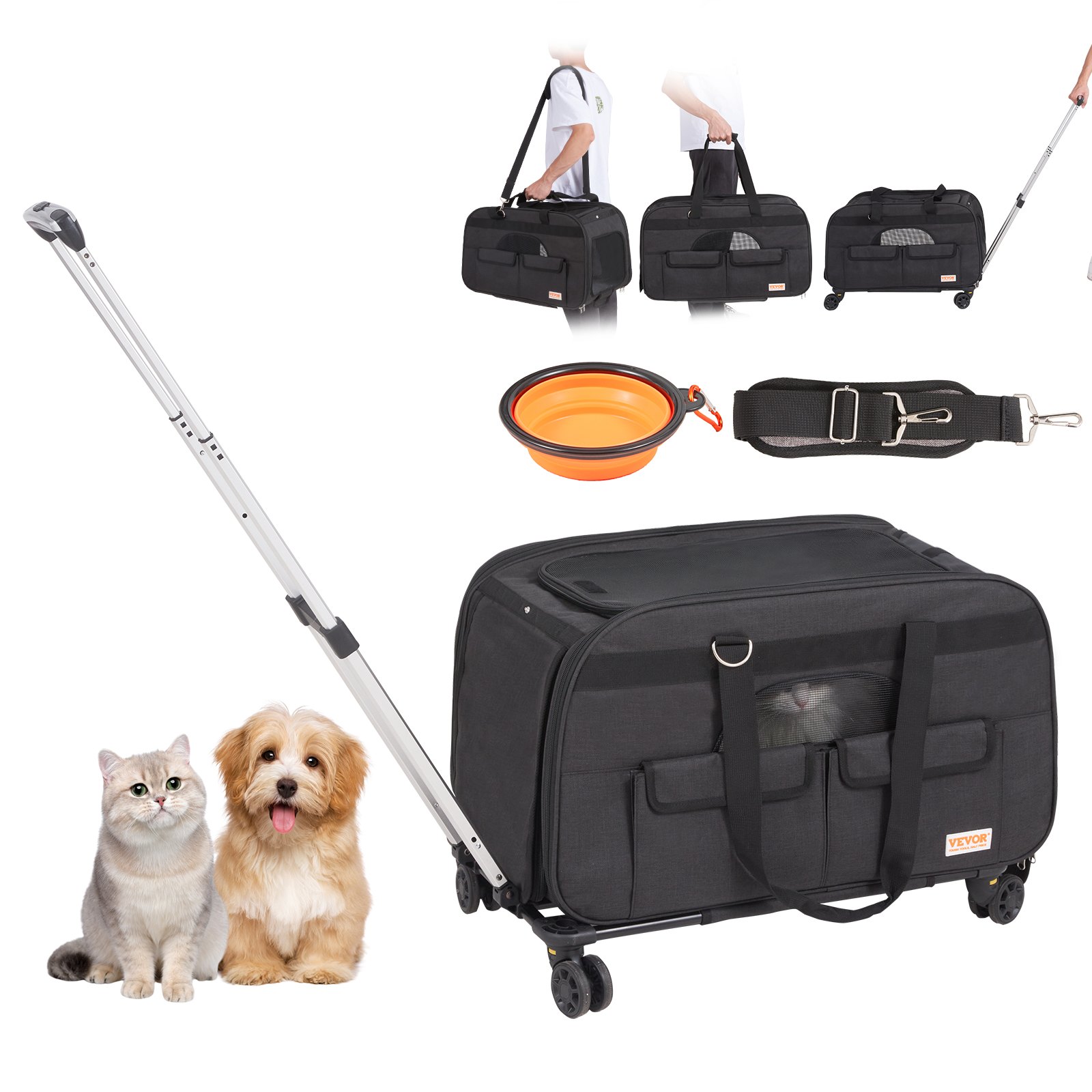 VEVOR Sac de transport pour chat avec roues, sac de transport pour animaux de compagnie à roulettes, manuel