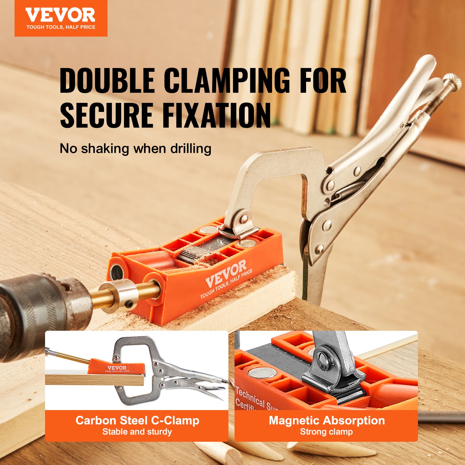 VEVOR Pocket Hole Jig, 56 Pcs Mini Jig Pocket Hole System with 9" C-clamp Manual - Image 2