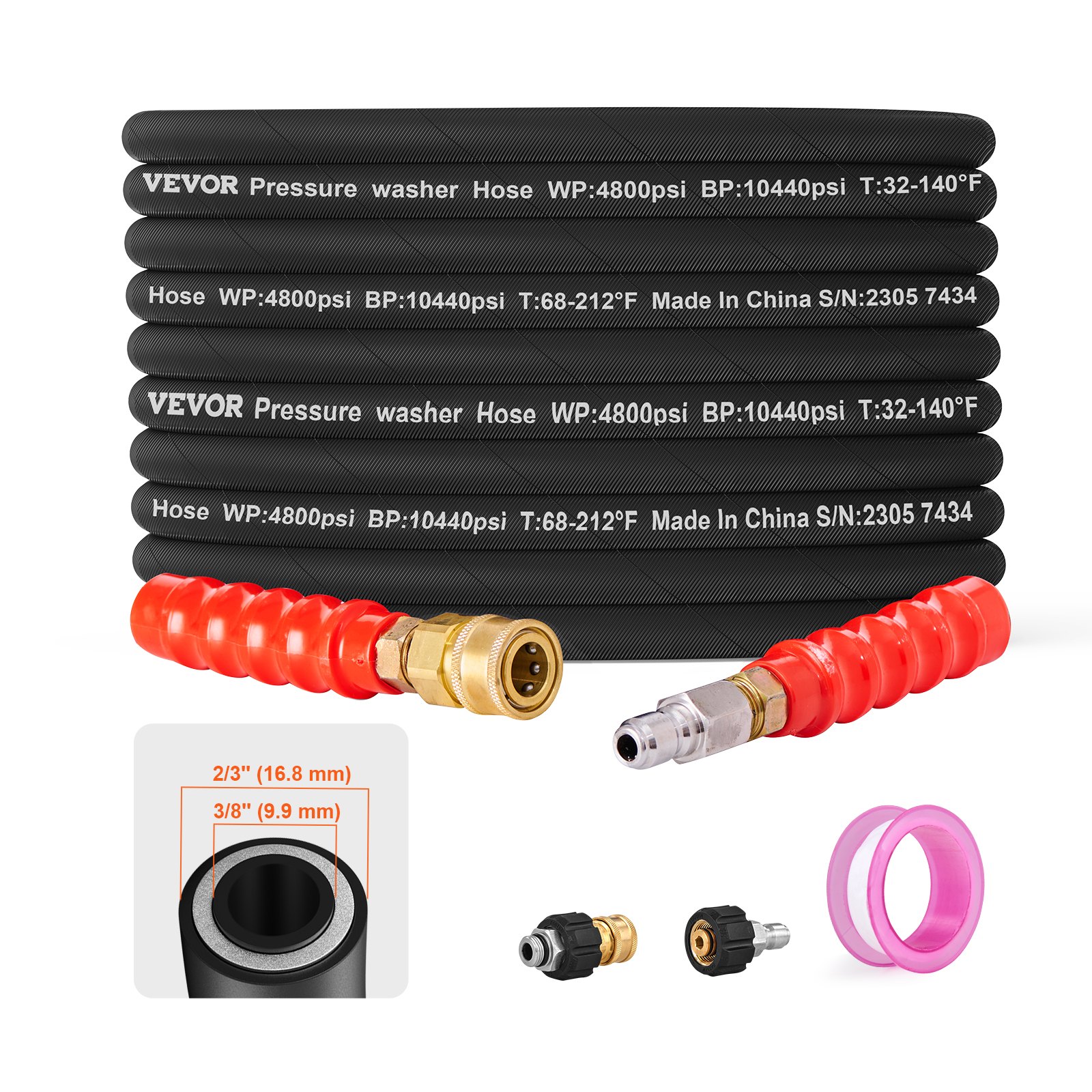 VEVOR Pressure Washer Hose, 100FT, Kink Free Manual