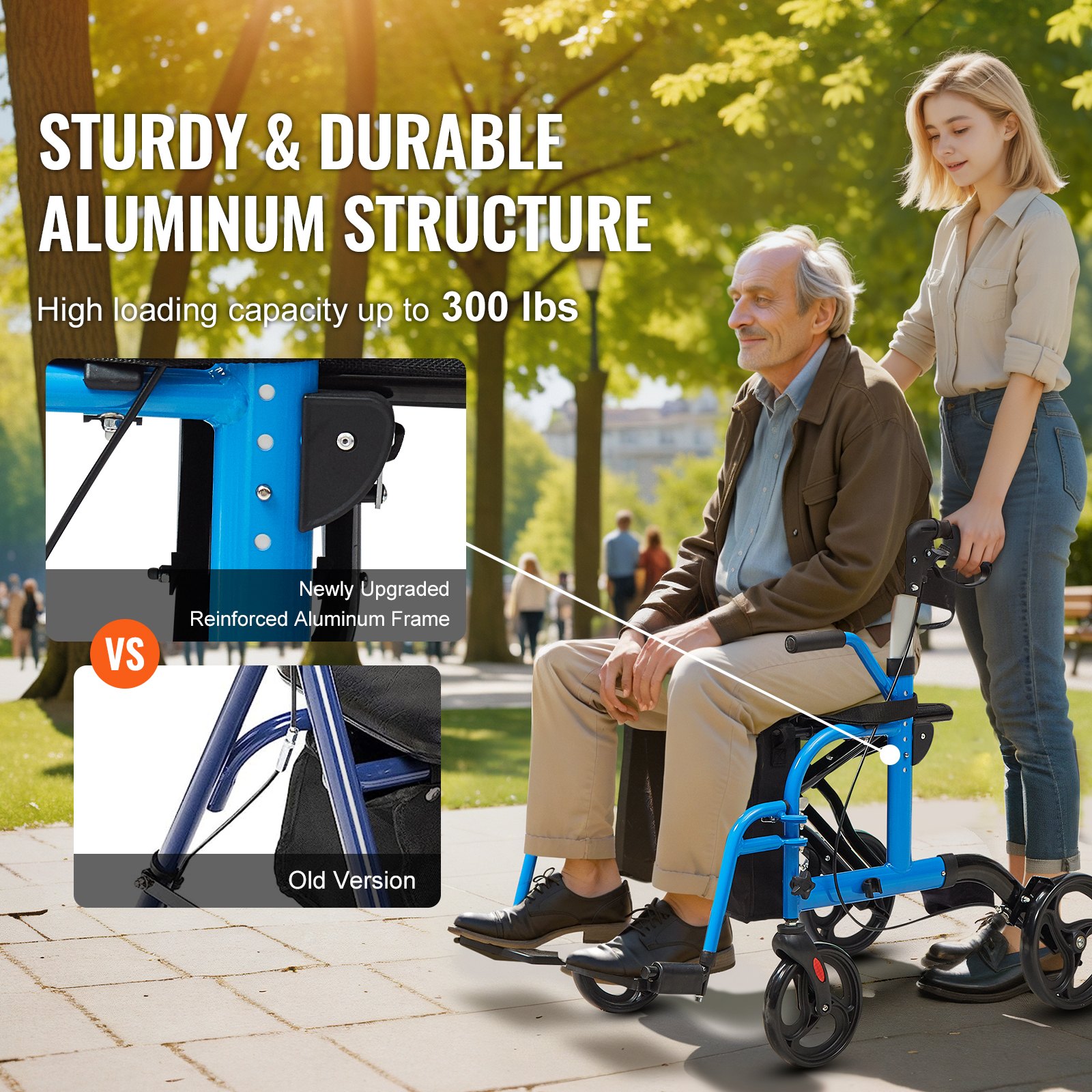 VEVOR 2 in 1 Rollator Walker & Transport Chair for Seniors Manual - Image 3