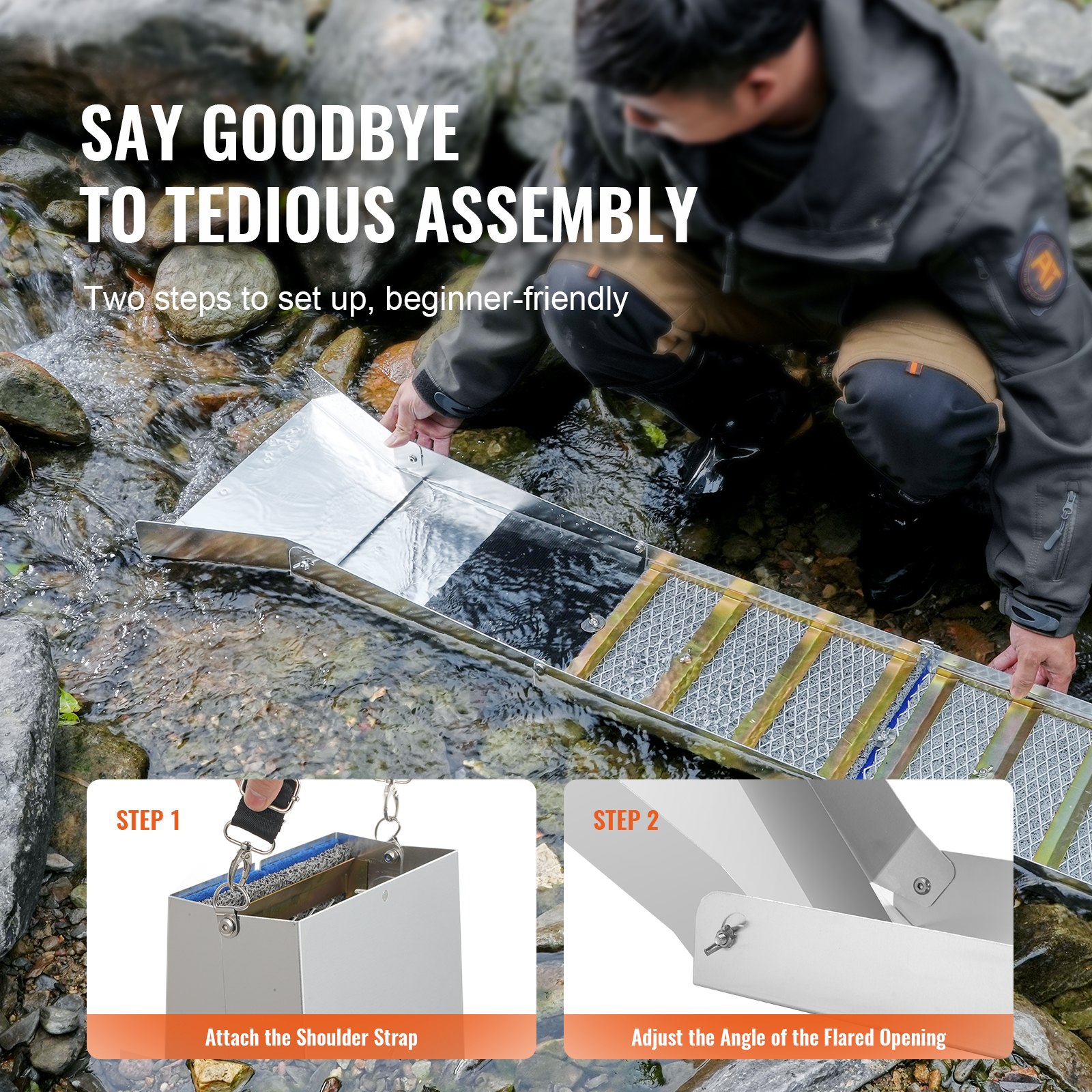 VEVOR 50 Inch Folding Sluice Box Gold Panning Kit, 23pc Manual - Image 6