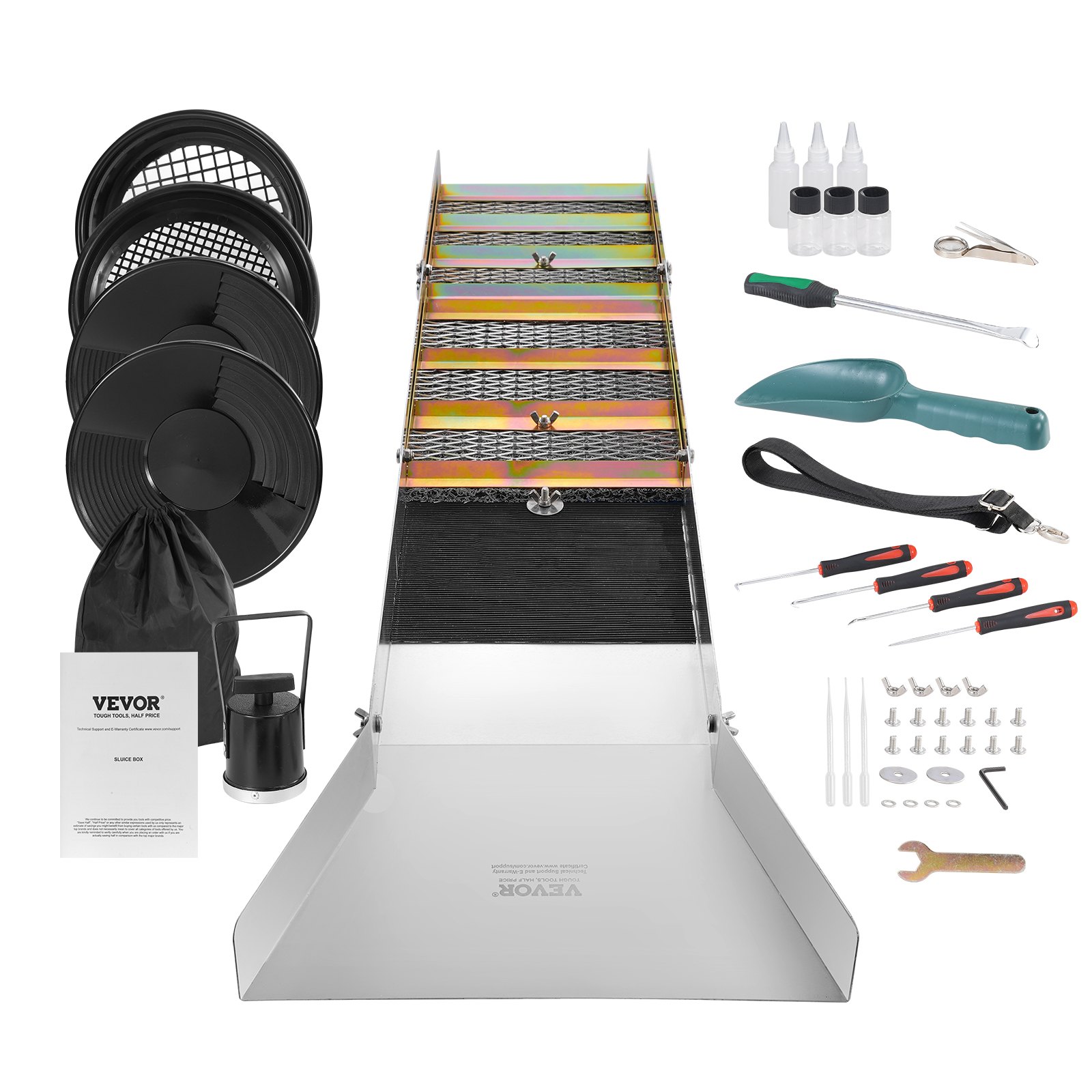 VEVOR 50 Inch Folding Sluice Box Gold Panning Kit, 23pc Manual