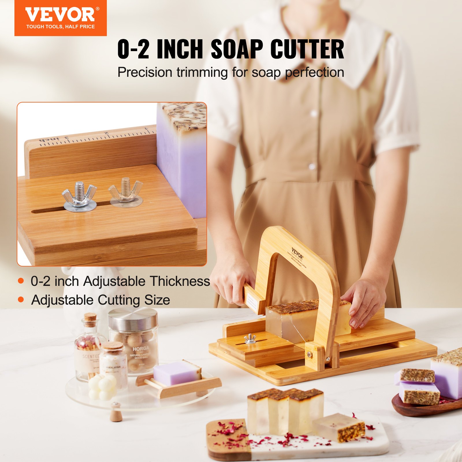 VEVOR Soap Cutter, 0-2 inch Bamboo Soap Slicer Manual - Image 2