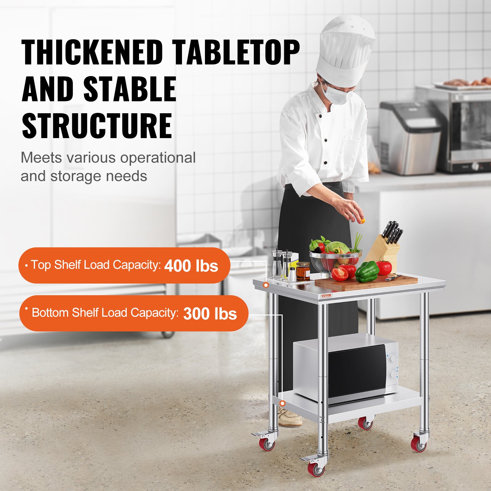 VEVOR Stainless Steel Work Table with Wheels 24 x 30 Manual - Image 3