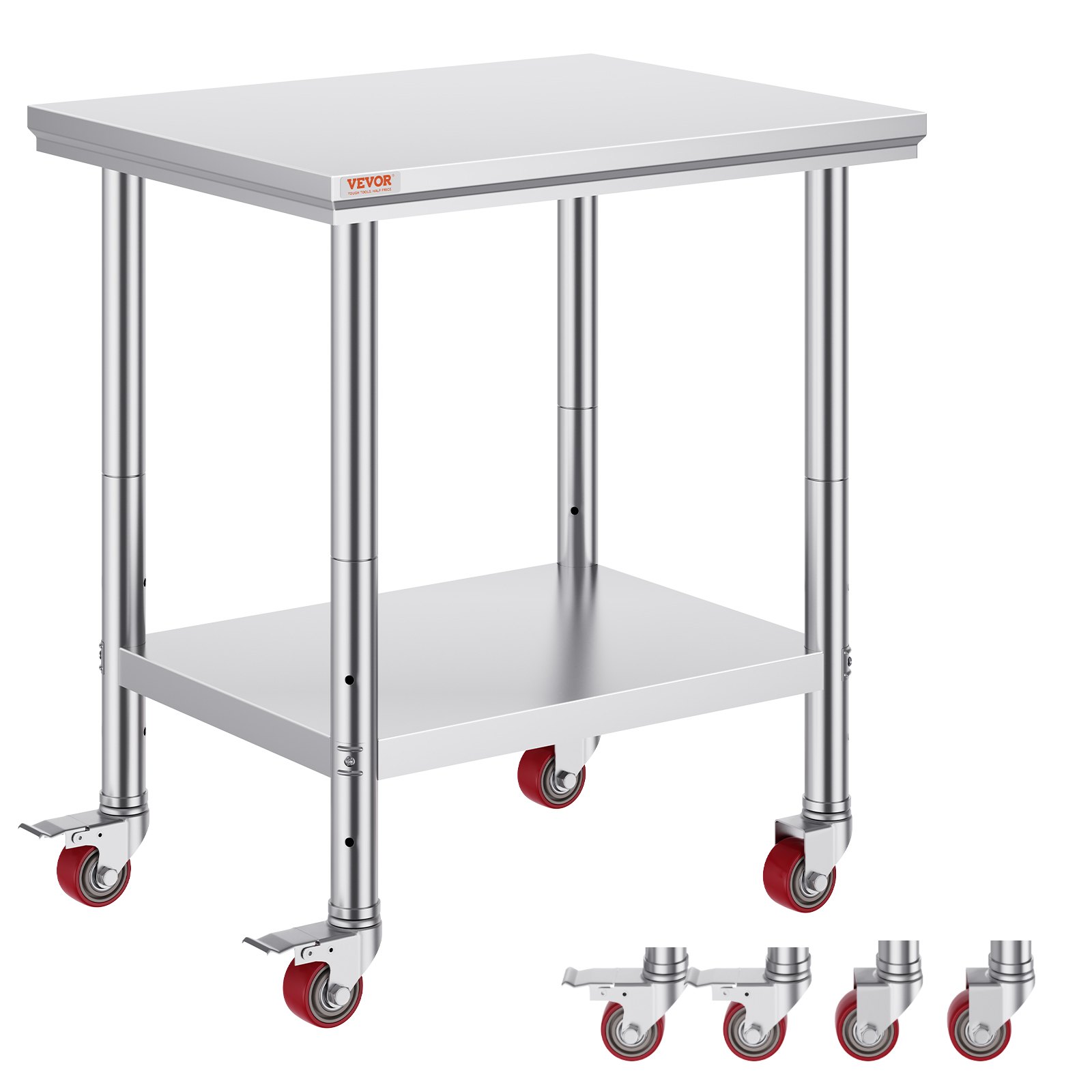 VEVOR Stainless Steel Work Table with Wheels 24 x 30 Manual